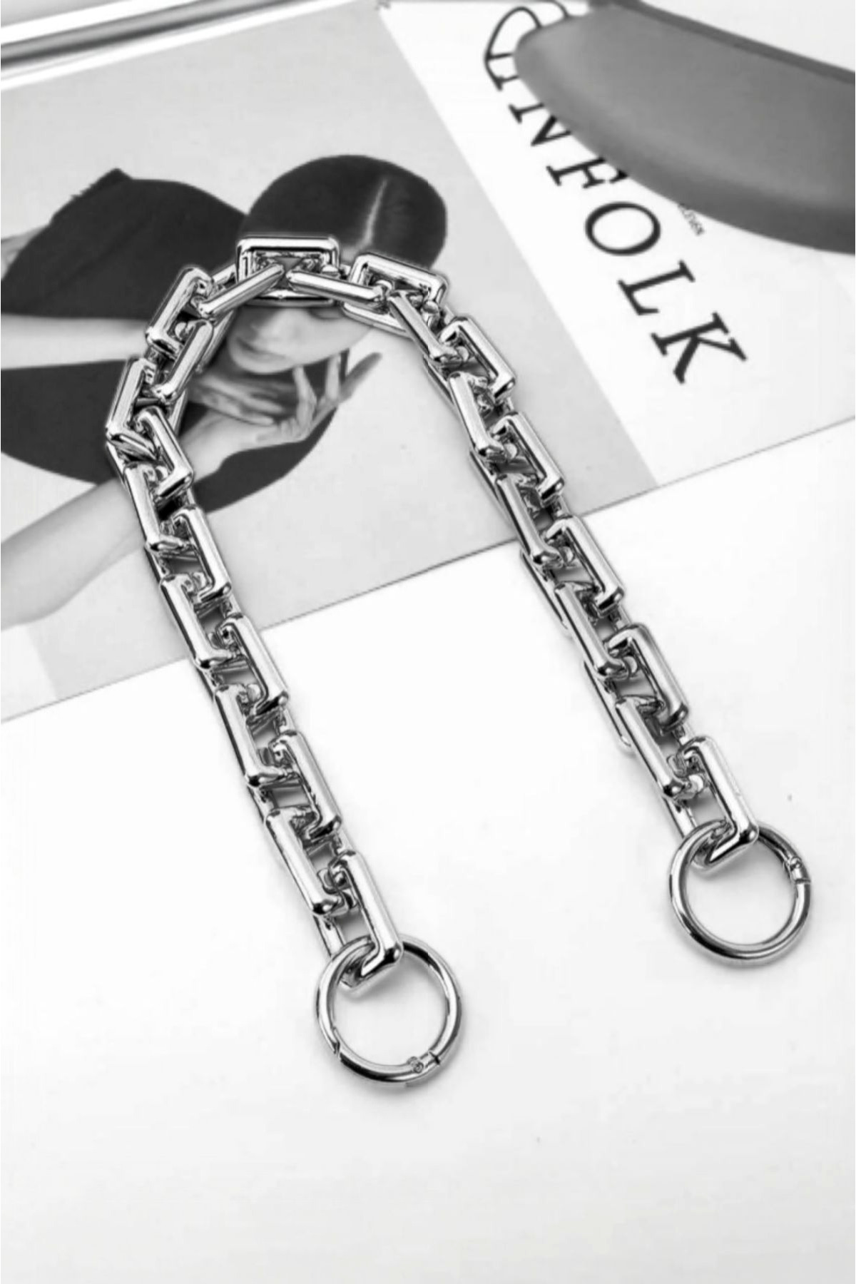 Hand and Shoulder Bag Hanger with Silver Color Accessories Length : 53 Cm