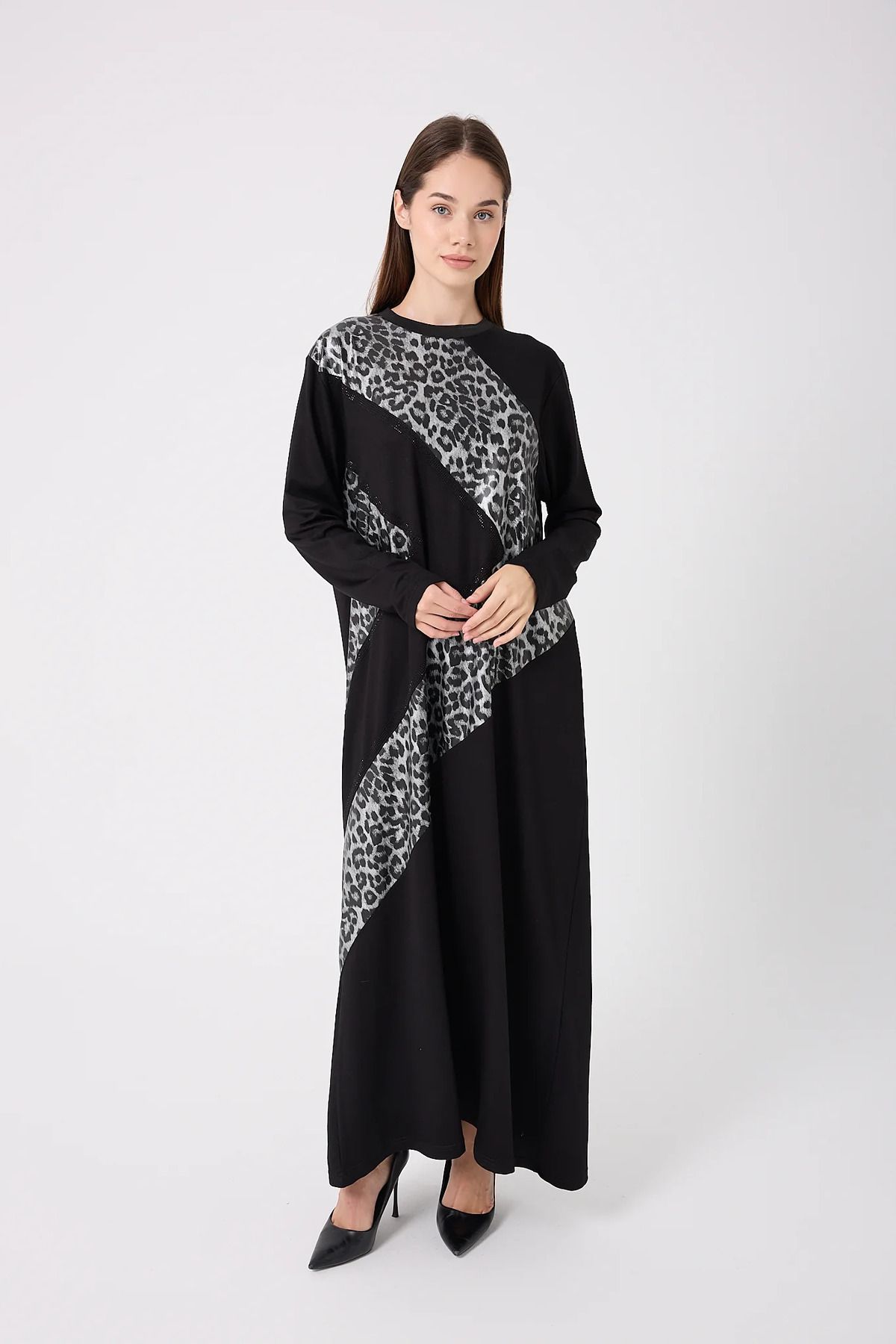 sernoy lomera SL4646-Leopar Garnili Taşlı Elbise