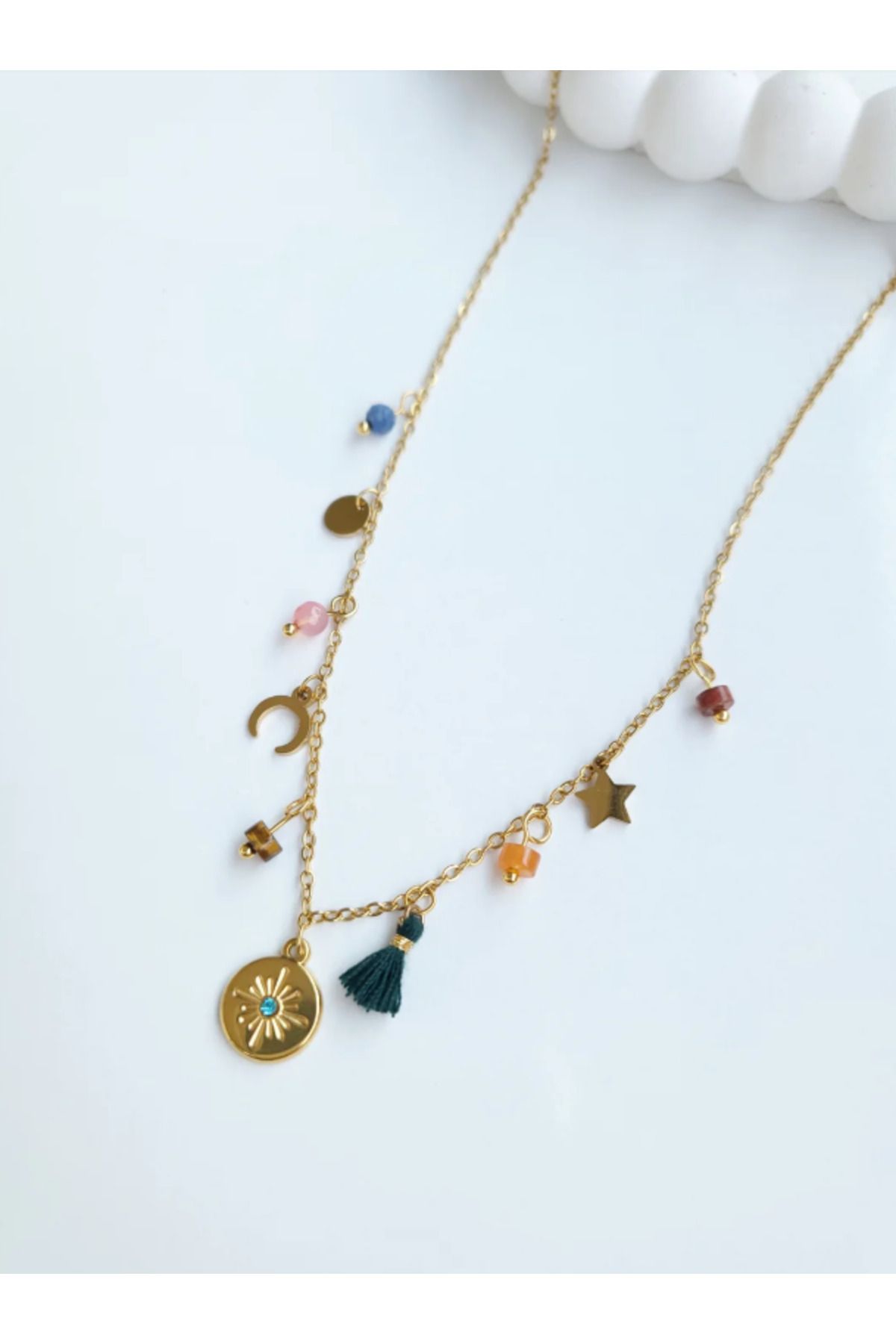 Alışveriş Parkı Çelik Gold Charm Kolye