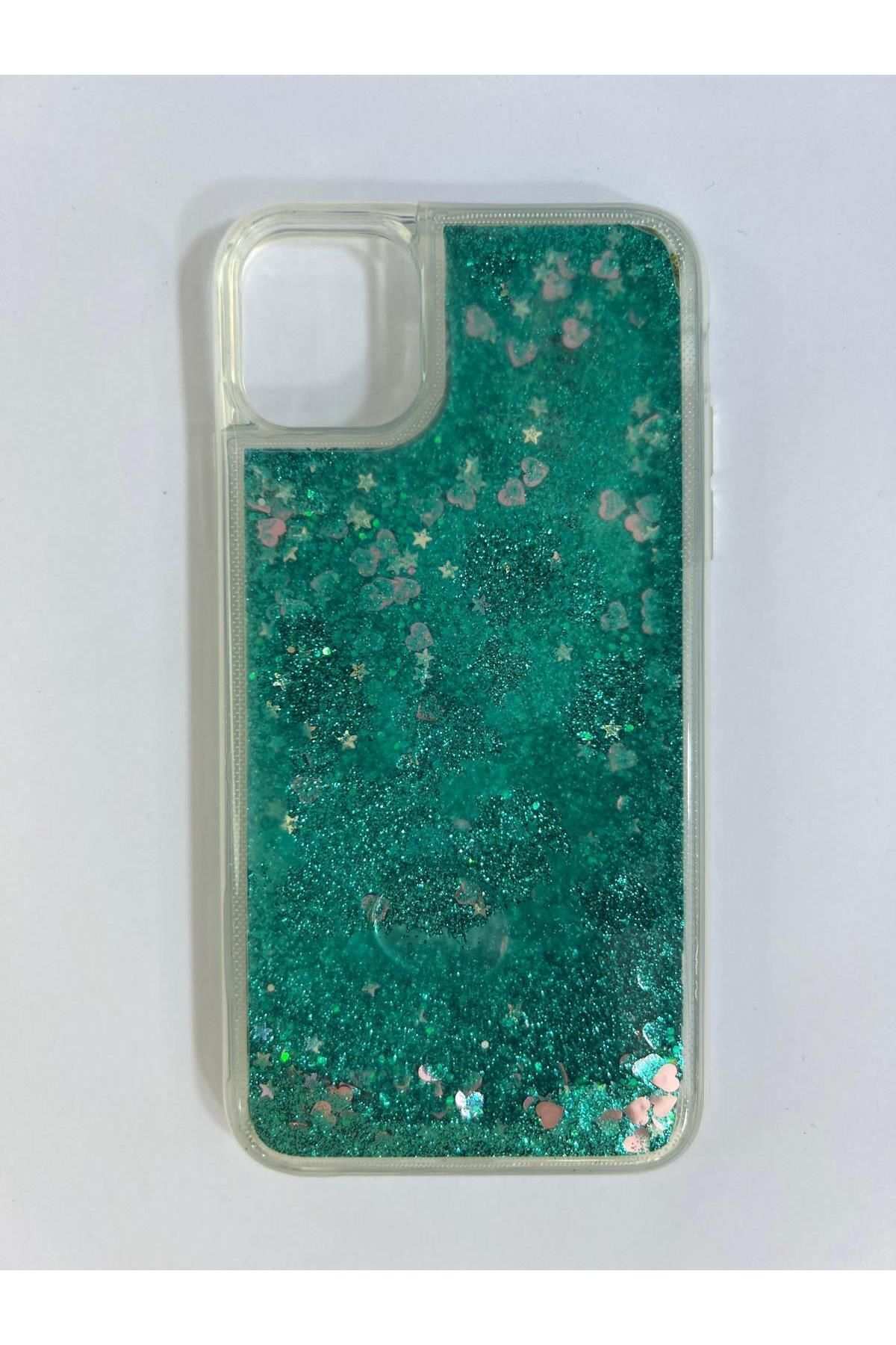 Amorix ARMORİX İPHONE 11 SULU SİMLİ KALPLİ YEŞİL SERT KAPAK