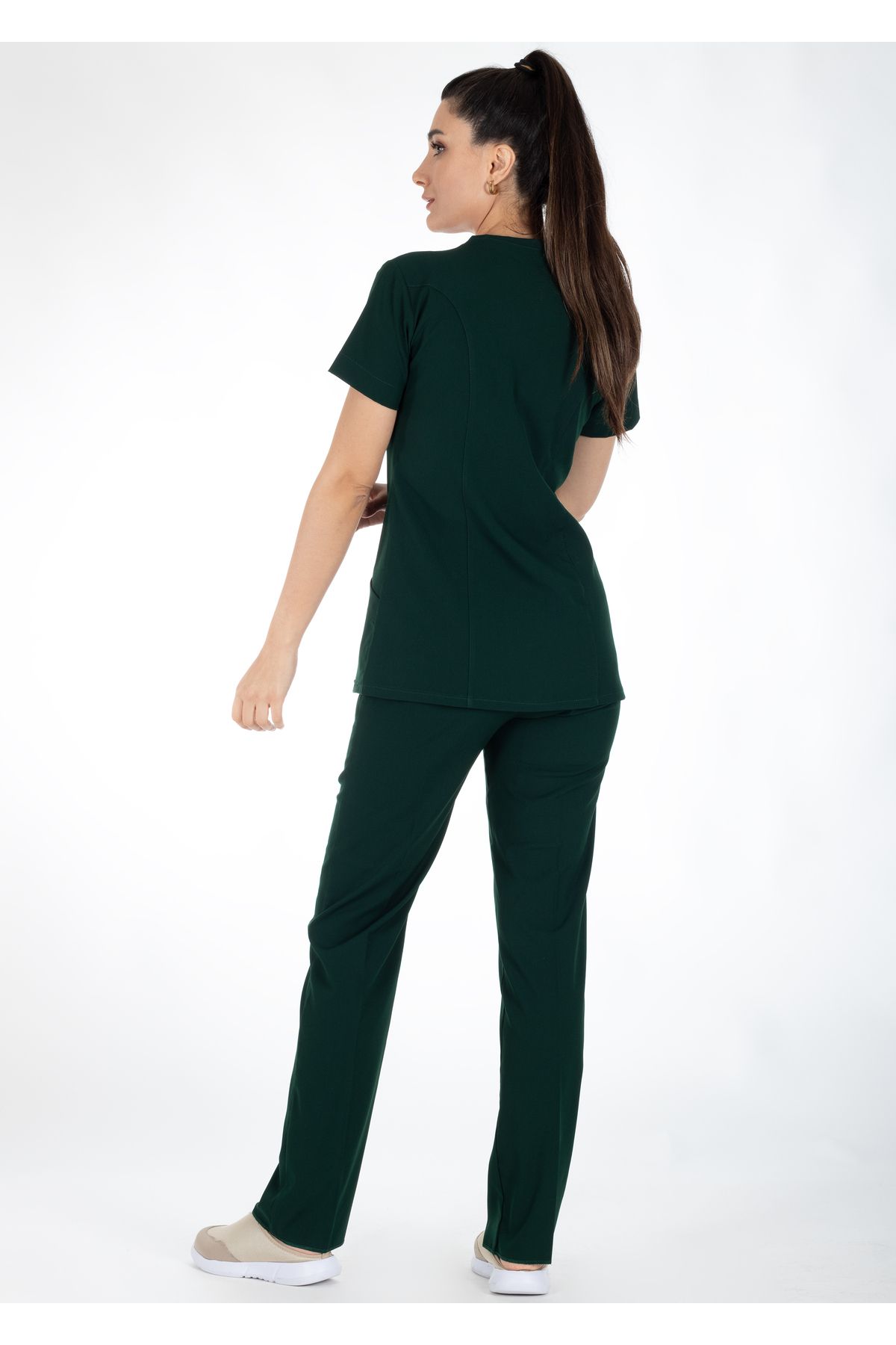 Alsancak Üniforma-Luxe Flex Lycra verde închis Țesătură flexibilă subțire Set de uniforme pentru medic și asistentă 5