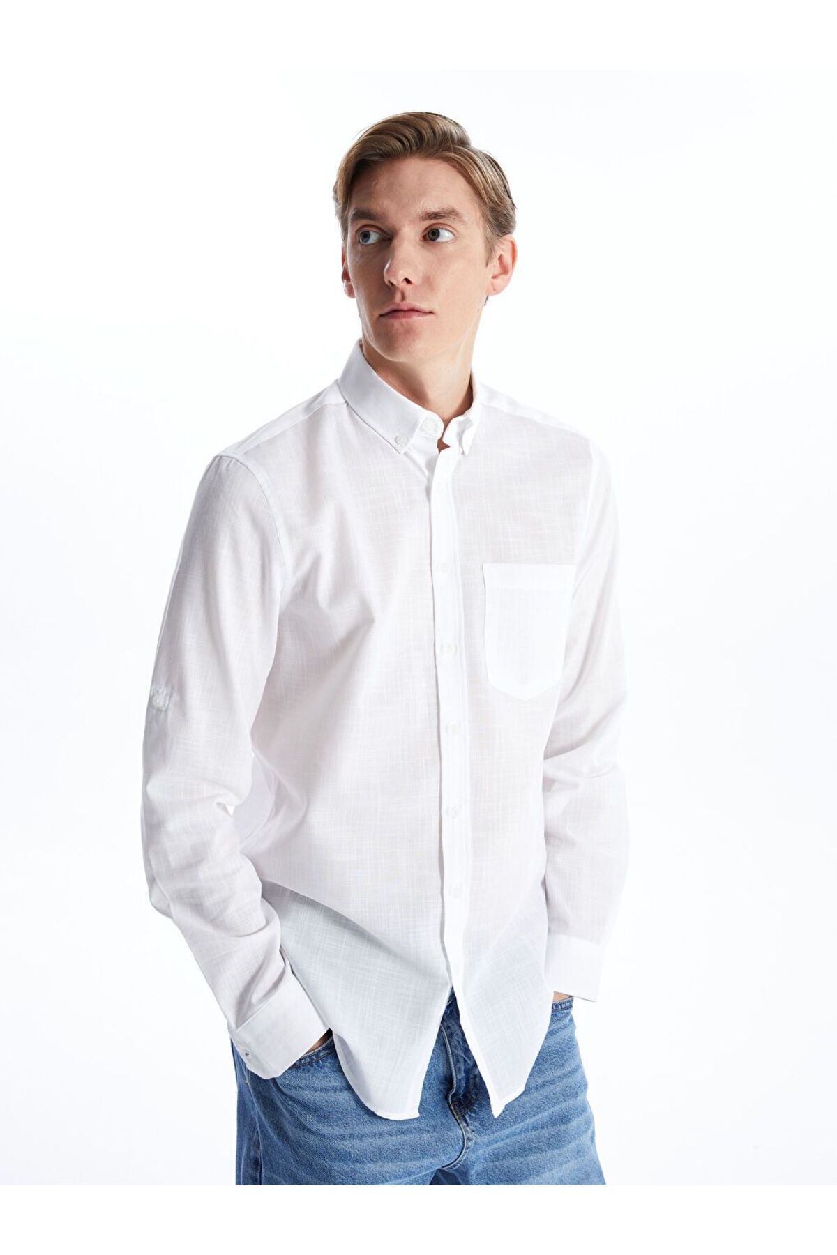 LC Waikiki Beyaz Regular Fit Uzun Kollu Poplin Erkek Gömlek