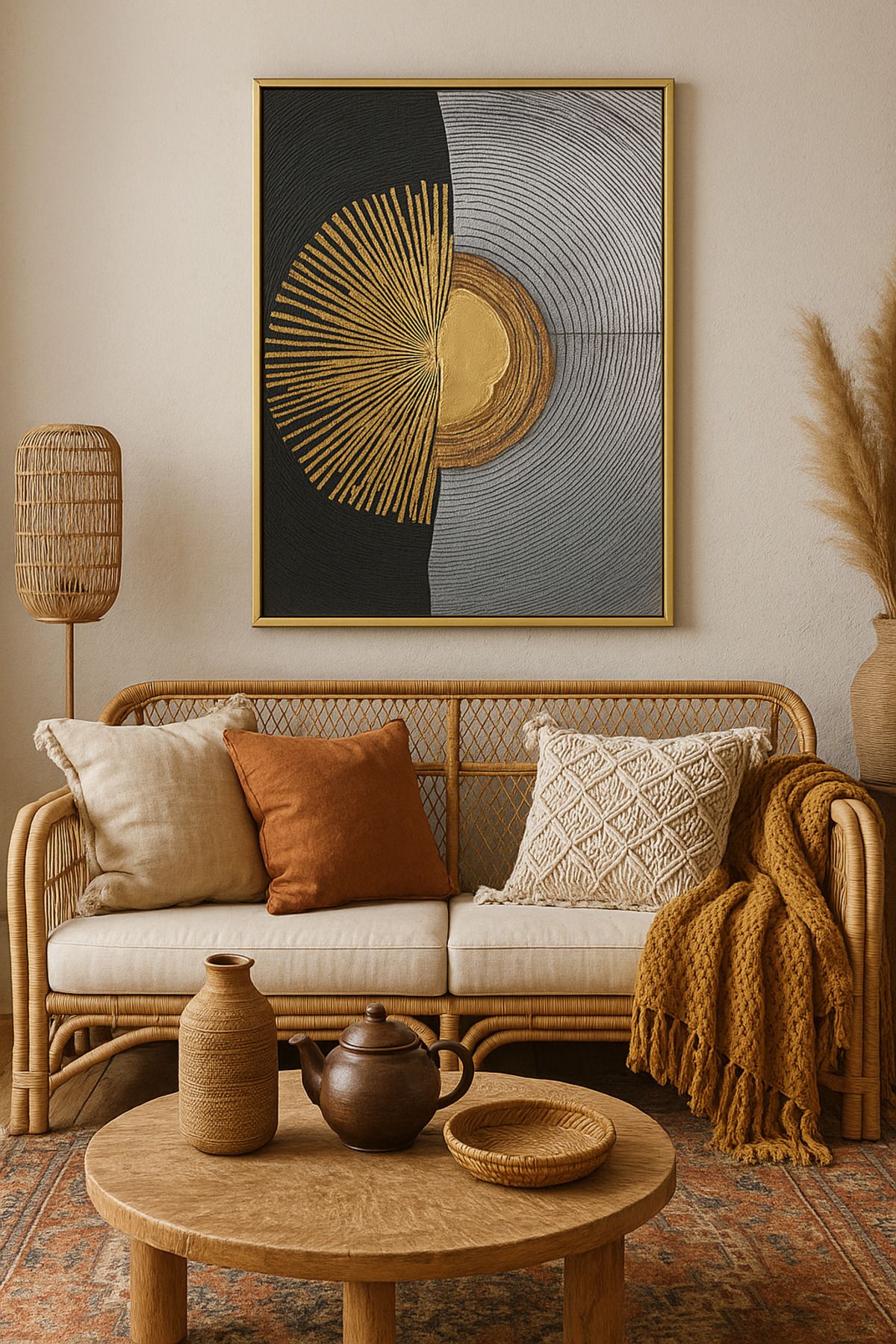 seninürünün Zamanın İzleri - Gerçek Cama Baskı Gold Alüminyum Metal Çerçeveli Tekli Modern Tablo