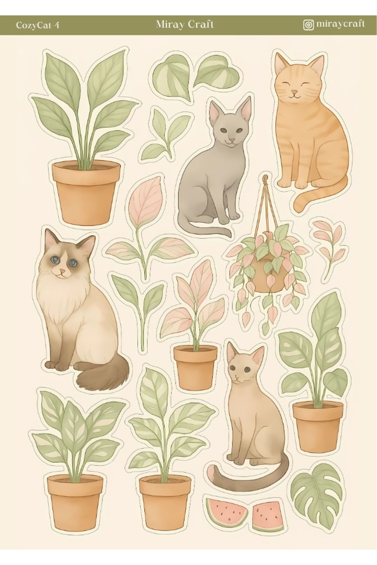 MirayDesign 1 Adet Huzurlu Kedi Temalı Sticker – 12x17 cm Scrapbook, Bullet Journal, Planlayıcı İçin