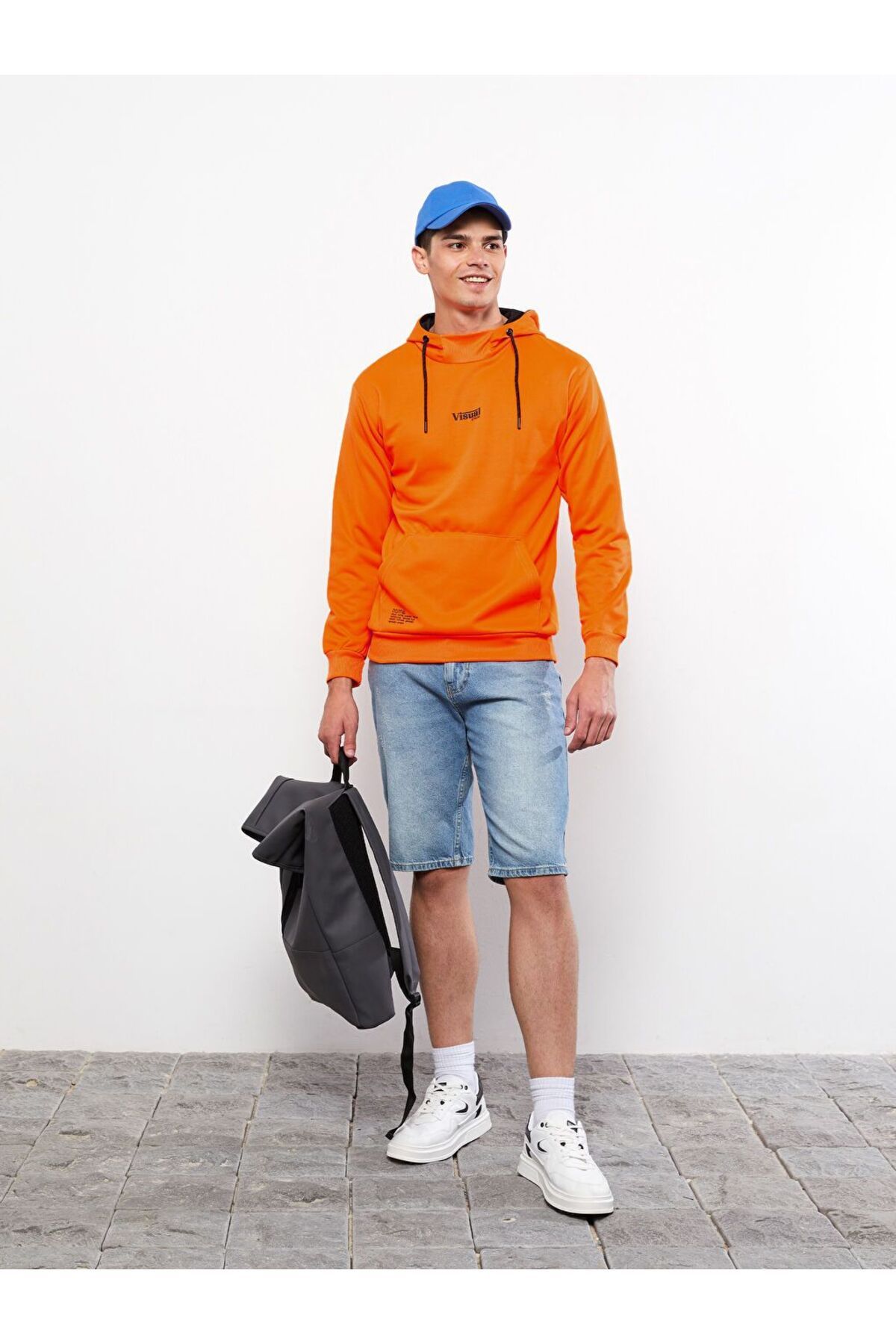 LC Waikiki Turuncu Uzun Kollu Baskılı Erkek Hoodie