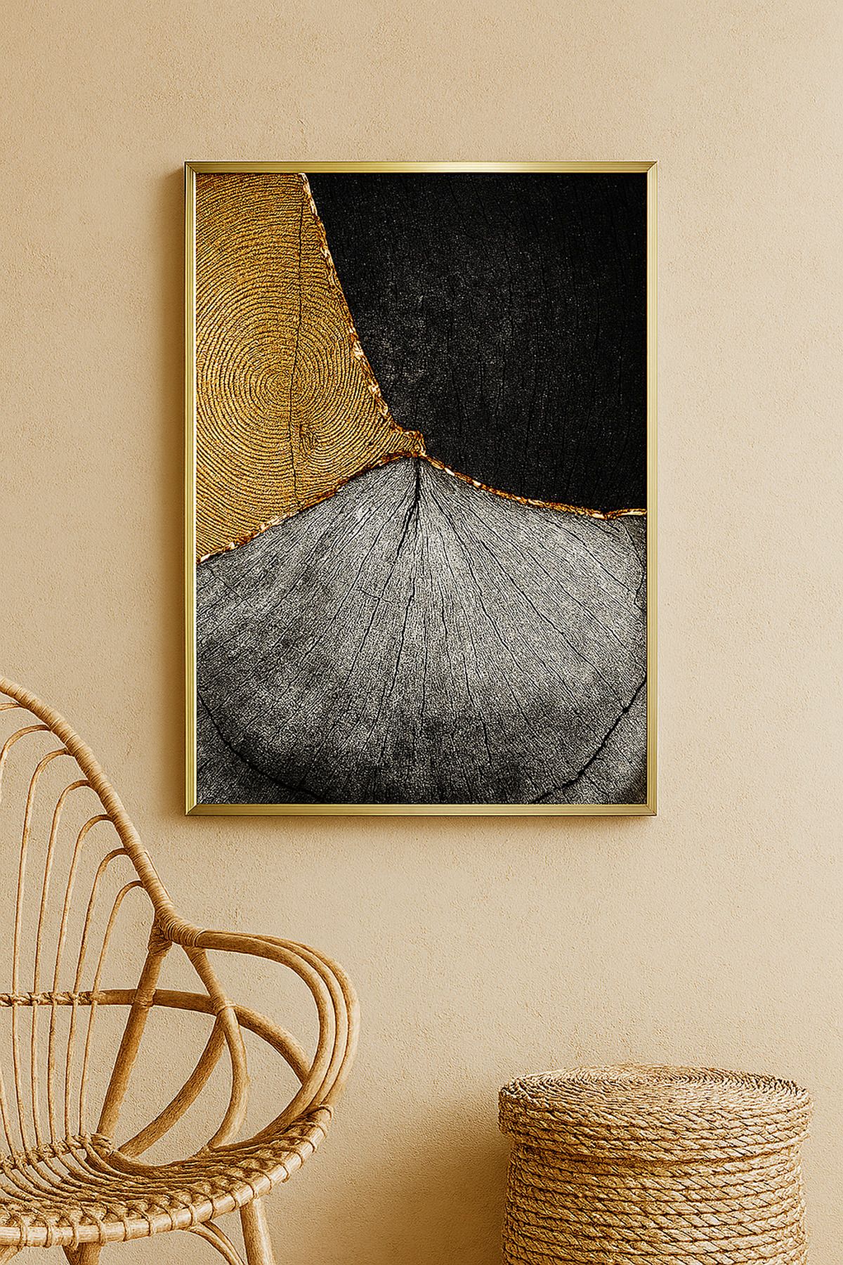 seninürünün Doğanın Üç Ruhu - Gerçek Cama Baskı Gold Alüminyum Metal Çerçeveli Tekli Modern Tablo