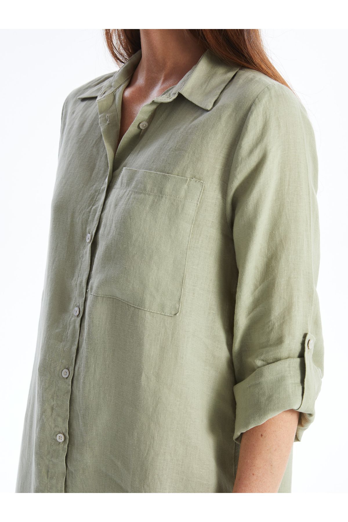 LC Waikiki-Plain Oversize Linen Women's Shirt Tunic 3