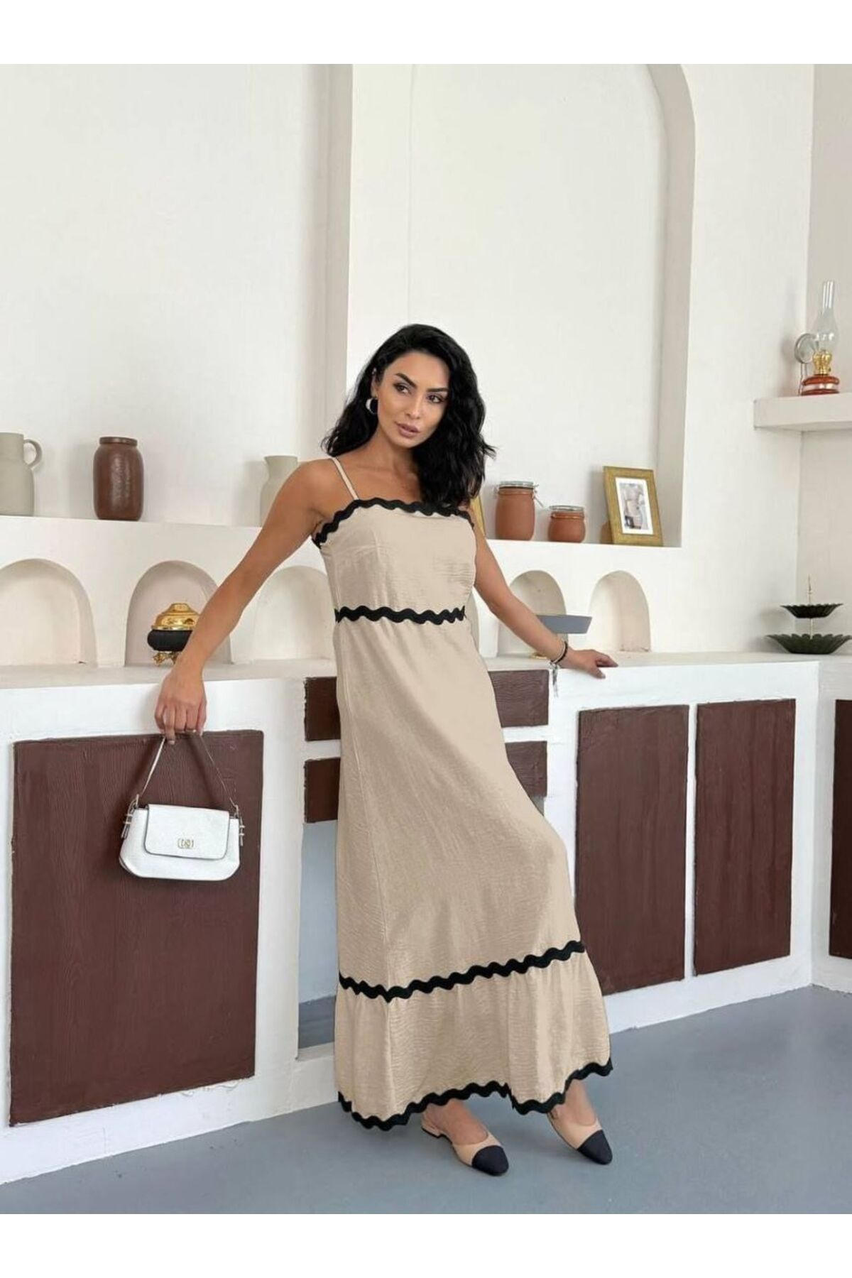 jennyfer garment İTHAL KETEN KUMAŞ ASTARLI ELBİSE