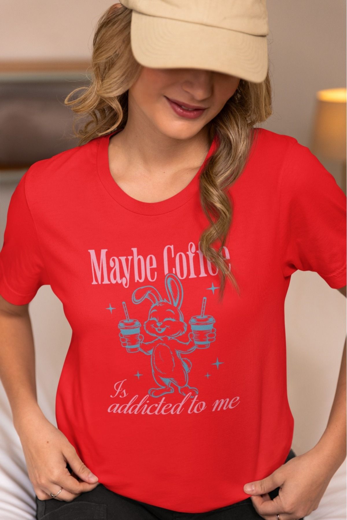 ArtYus Unisex Erkek/Kadın Maybe Coffee Tavşan Renkli Baskılı Oversize %100 Pamuklu T-Shirt