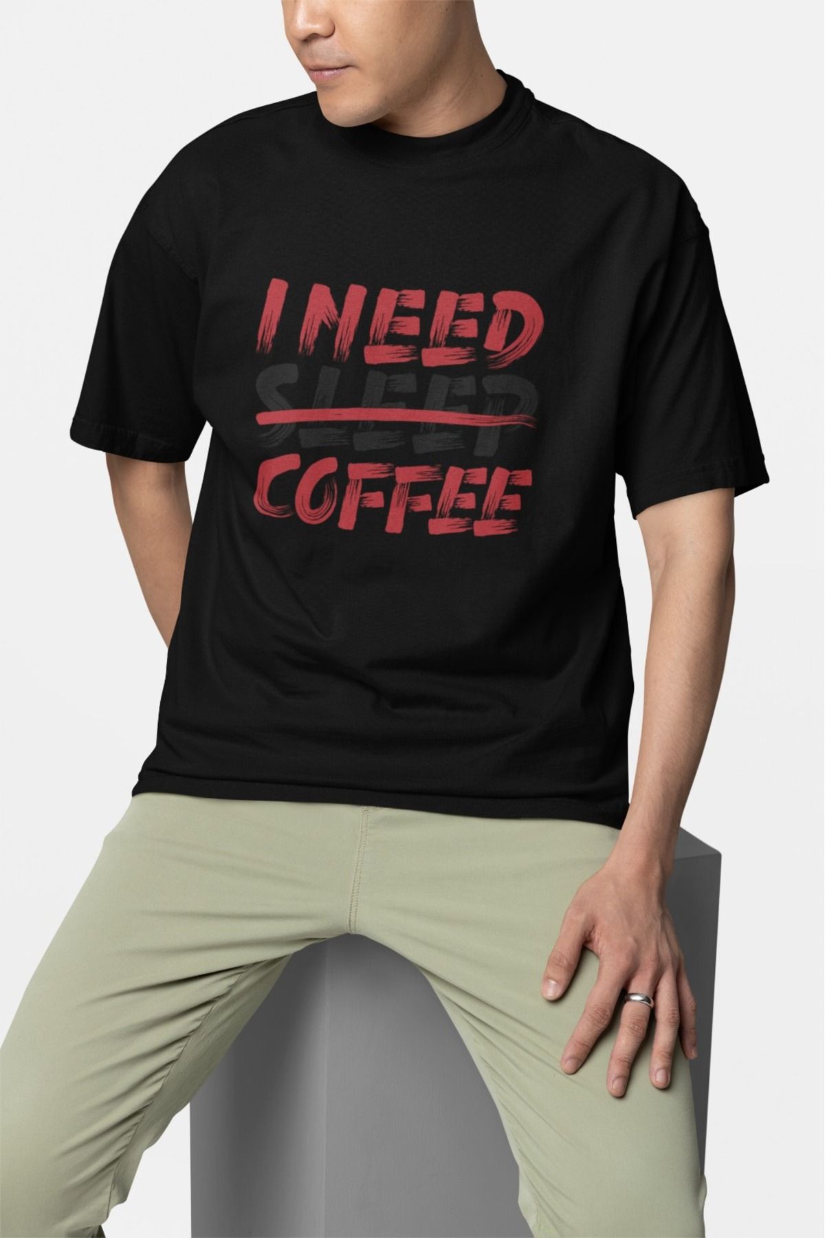 ArtYus Unisex Erkek/Kadın I Need Coffee Renkli Baskılı Oversize %100 Pamuklu T-Shirt