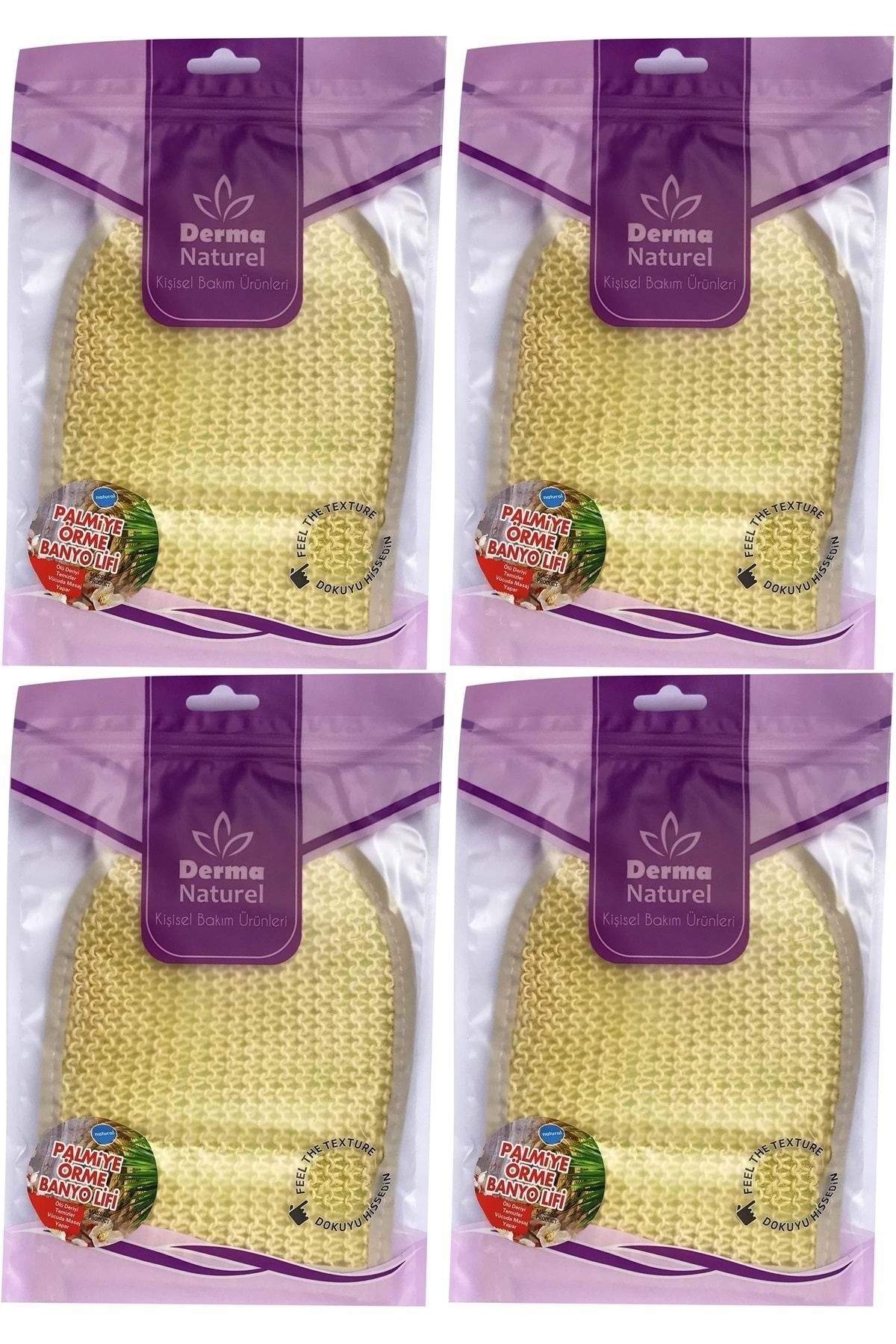 Derma Naturel Palmiye Lifi Örme Banyo Eldiveni (15*24CM) MS-04 (4 Lü Set)