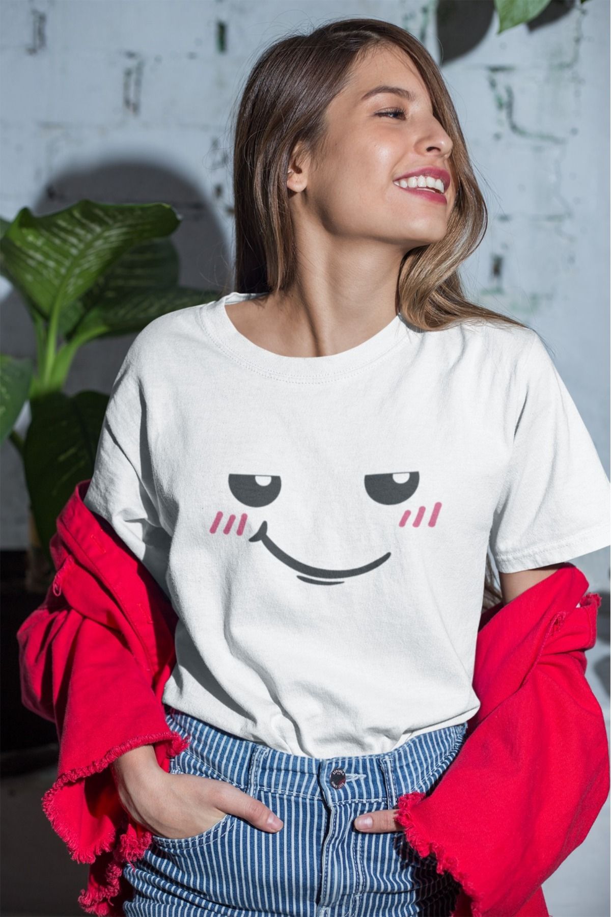 ArtYus Unisex Erkek/Kadın Gülen Yüz Renkli Baskılı Oversize %100 Pamuklu T-Shirt