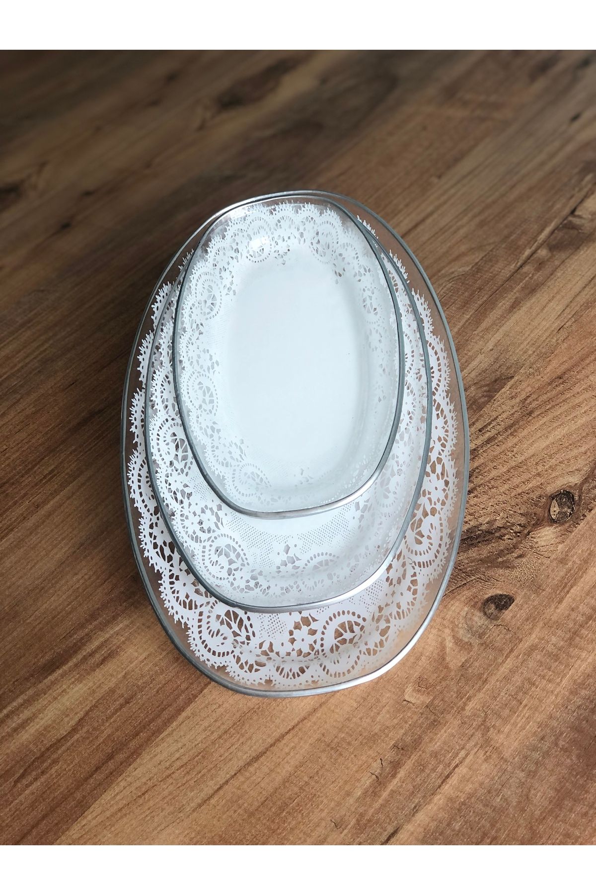 B&M-Presentation Patterned Plain Edge Boat Plate Set of 3 2