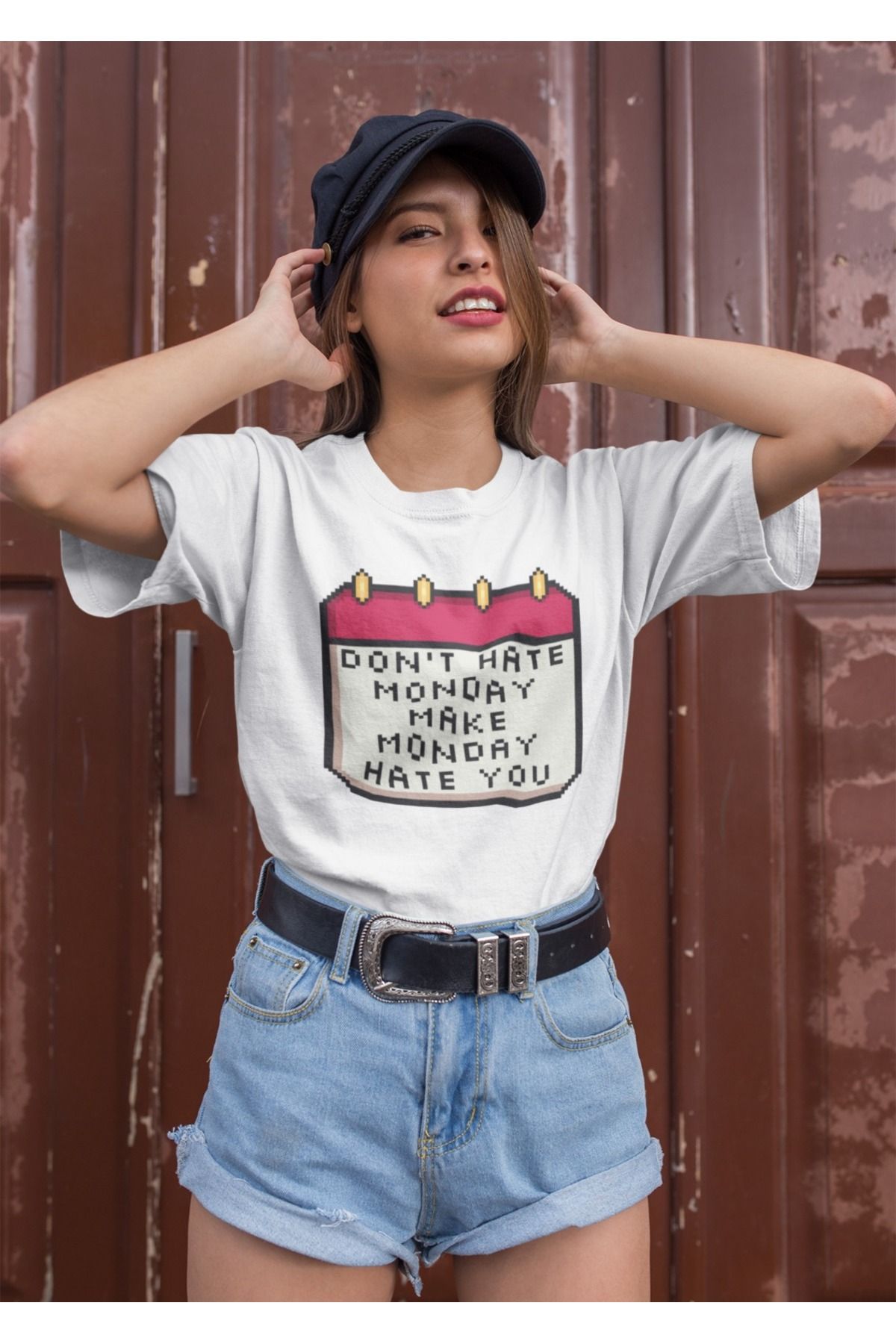 ArtYus Unisex Erkek/Kadın Monday Takvim Baskılı Renkli Baskılı Oversize %100 Pamuklu T-Shirt