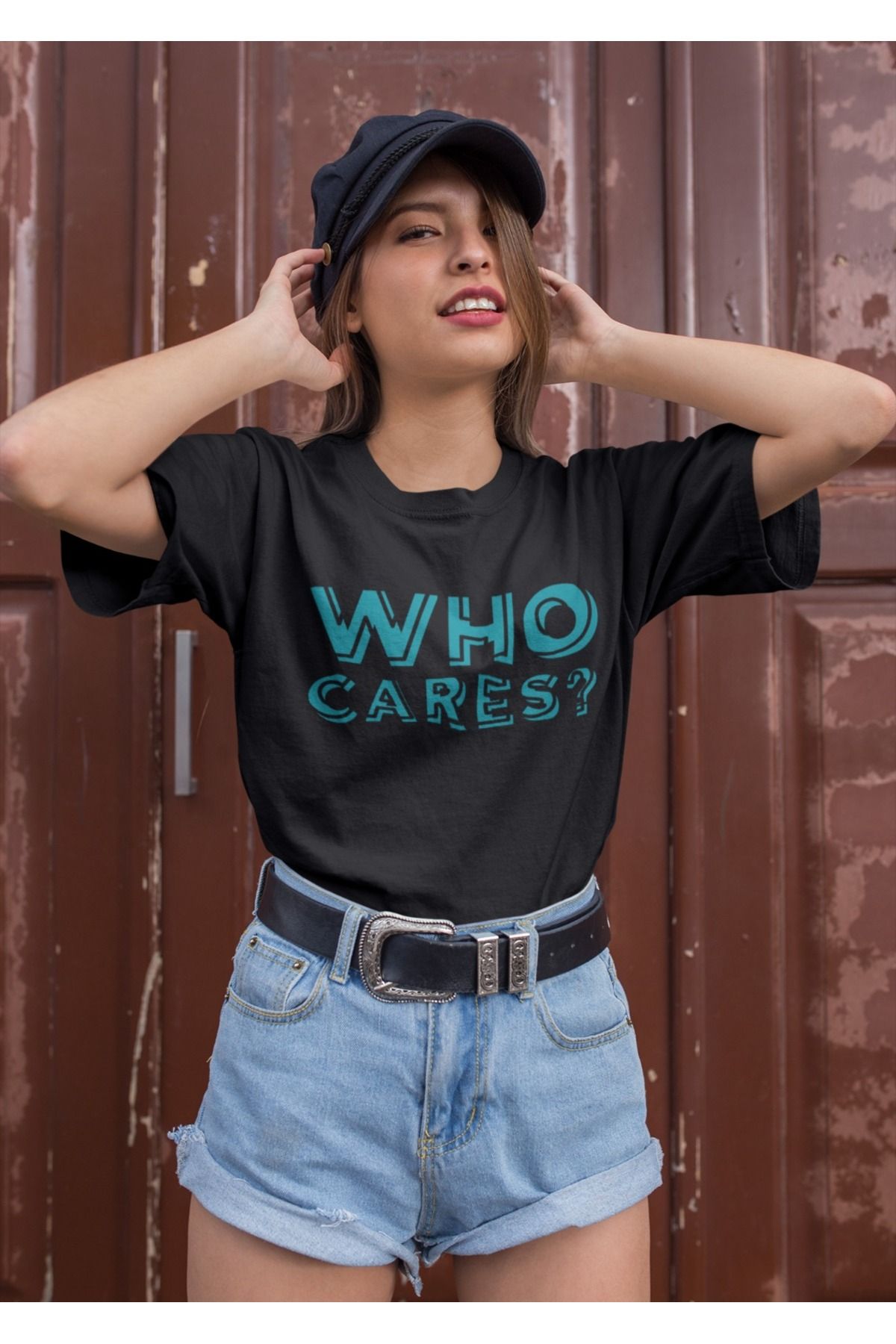 ArtYus Unisex Erkek/Kadın Who Cares? Baskılı Renkli Baskılı Oversize %100 Pamuklu T-Shirt