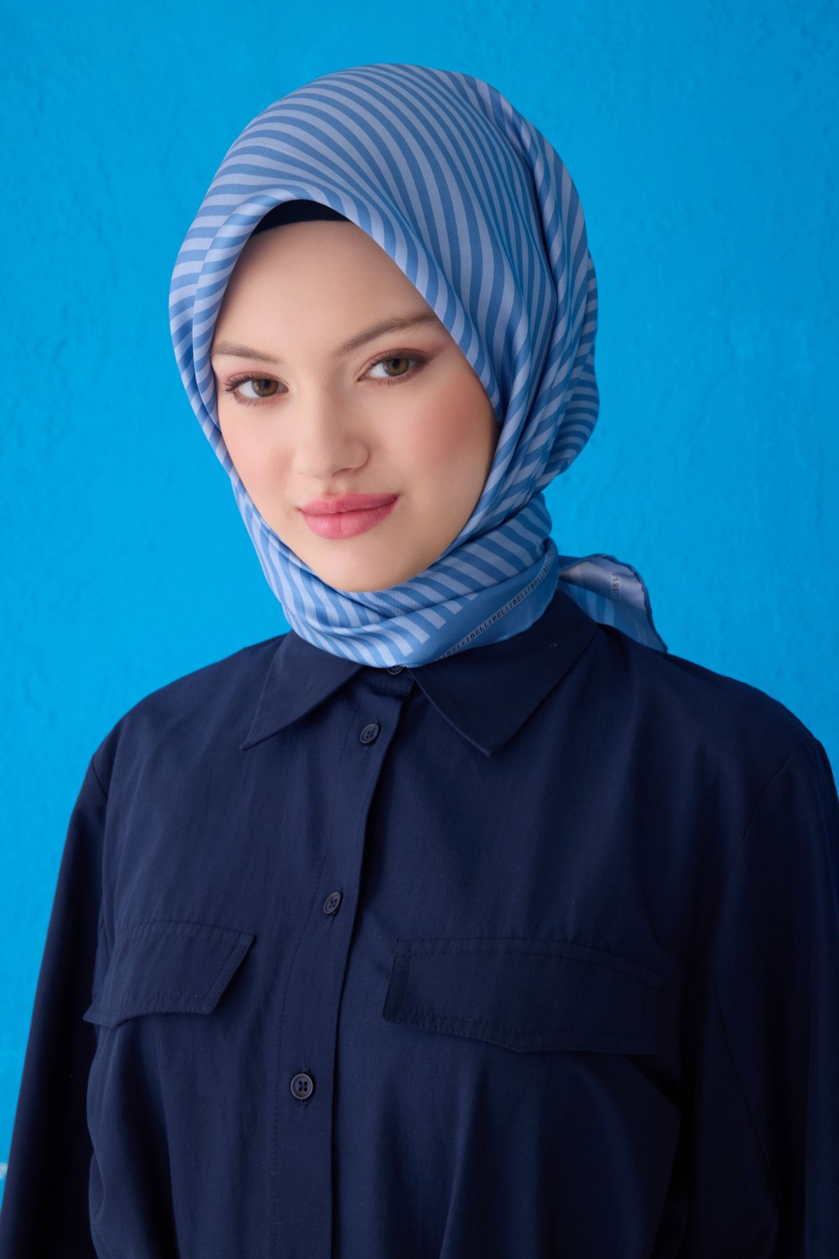 Belli Twill İpek Eşarp 4115D Çizgili Desen Bebe Mavisi-91