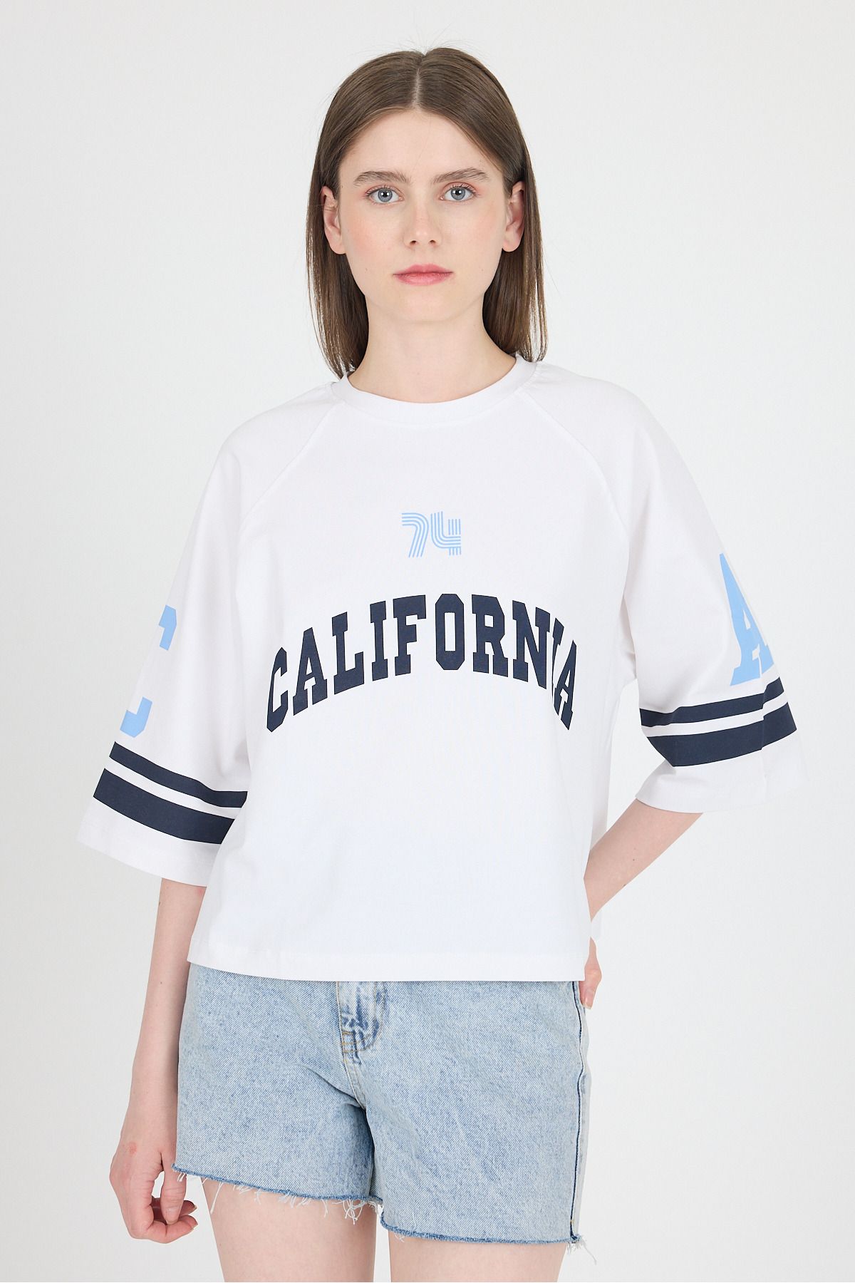 Rays Beyaz California Baskılı Oversize Tişört 6817
