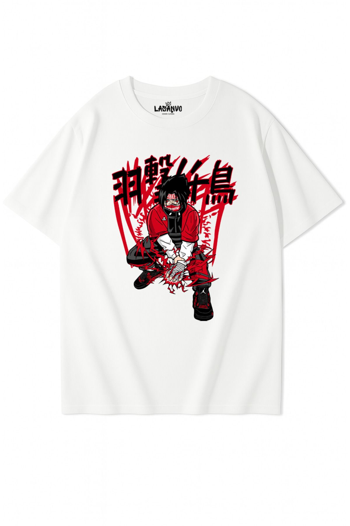 Lasanvo Unisex Oversize Anime Maskeli Sokak Stili T-shirt