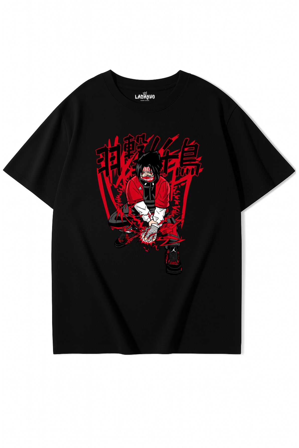Lasanvo Unisex Oversize Anime Maskeli Sokak Stili T-shirt