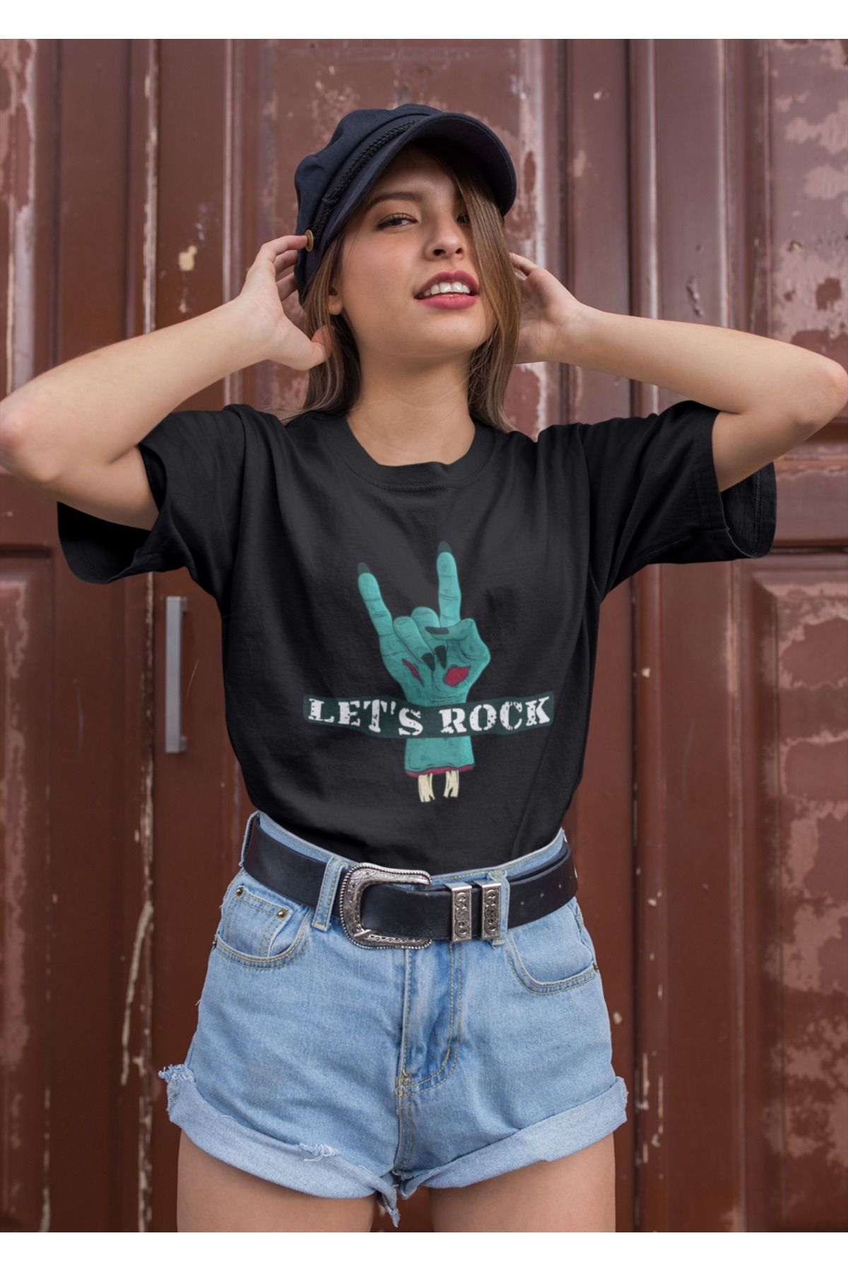 ArtYus Unisex Erkek/Kadın Let's Rock Baskılı Renkli Baskılı Oversize %100 Pamuklu T-Shirt