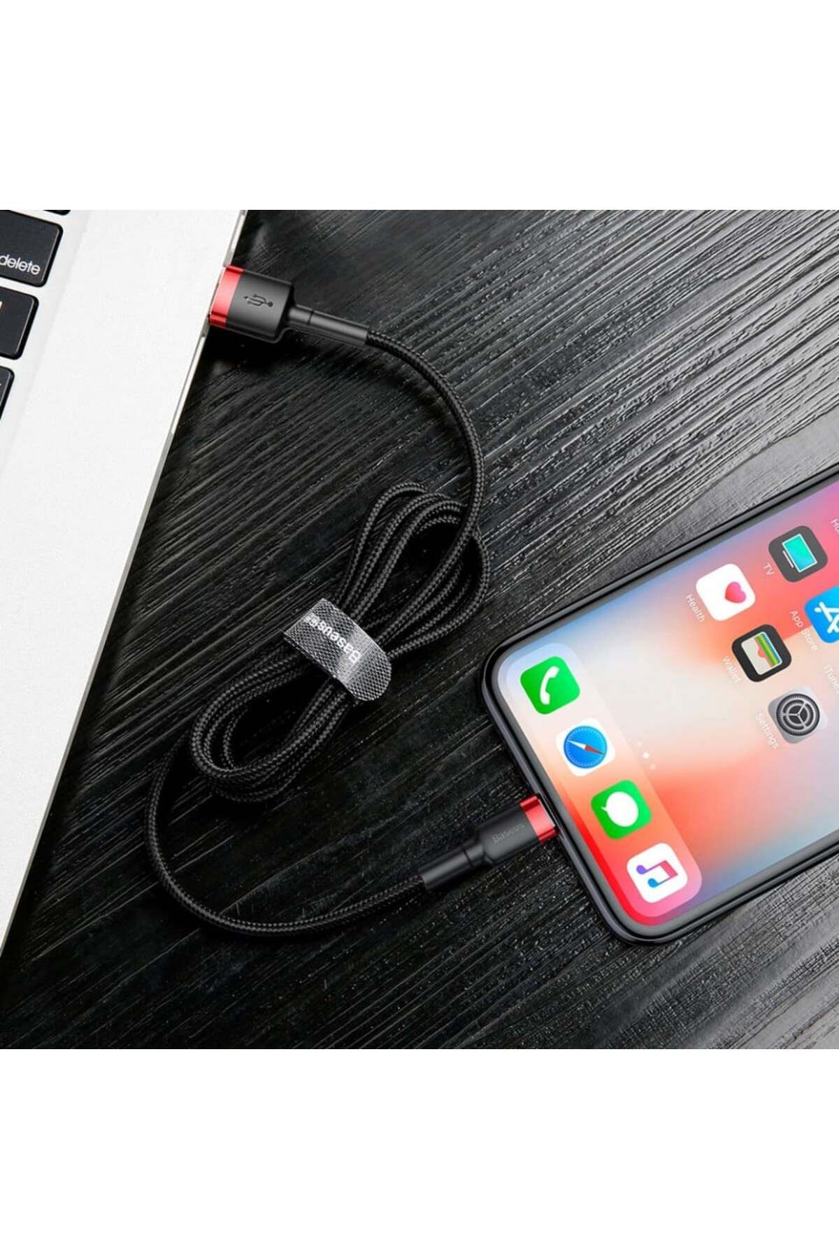 Baseus-Usb To Lightning Data Cable 2.4a, 1m - Cafule (CALKLF-B19) - Red Black 7