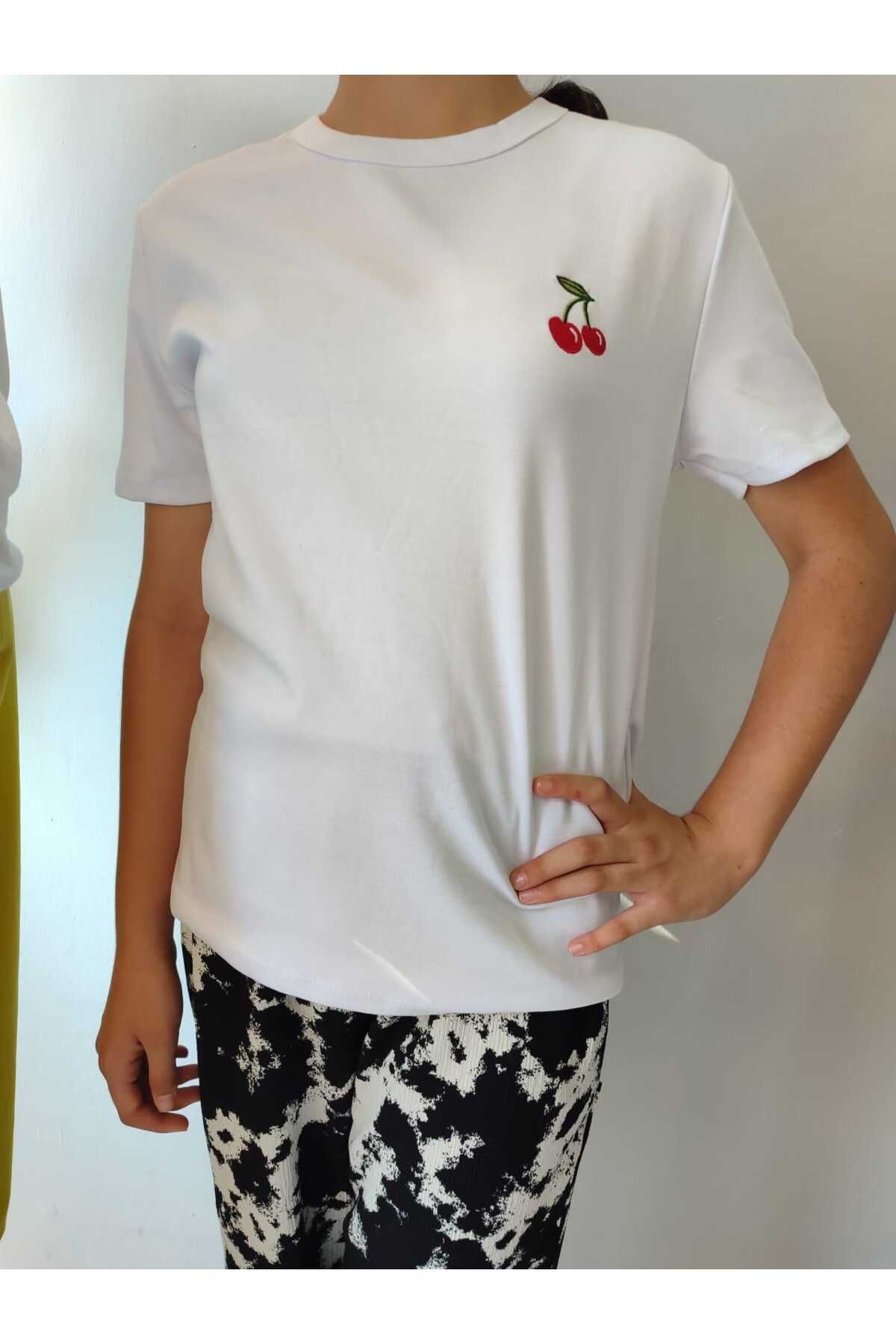 TAYYİBE GİYİM işleme detaylı %100 pamuk kumaş tshirt SNOW