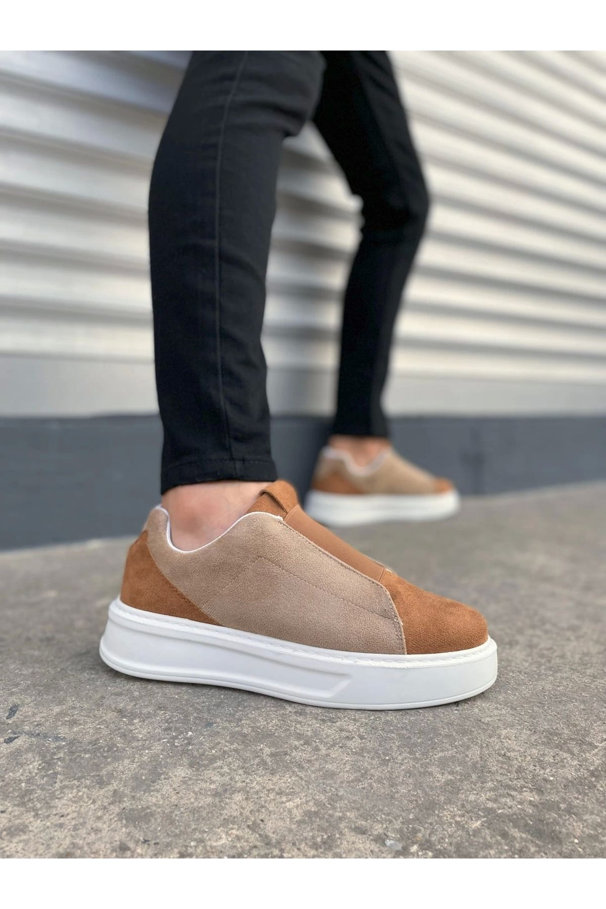 Joy Ayakkabı JY007 Alba Bağcıksız Süet Erkek Günlük Sneaker Ayakkabı SBT Taba/Vizon