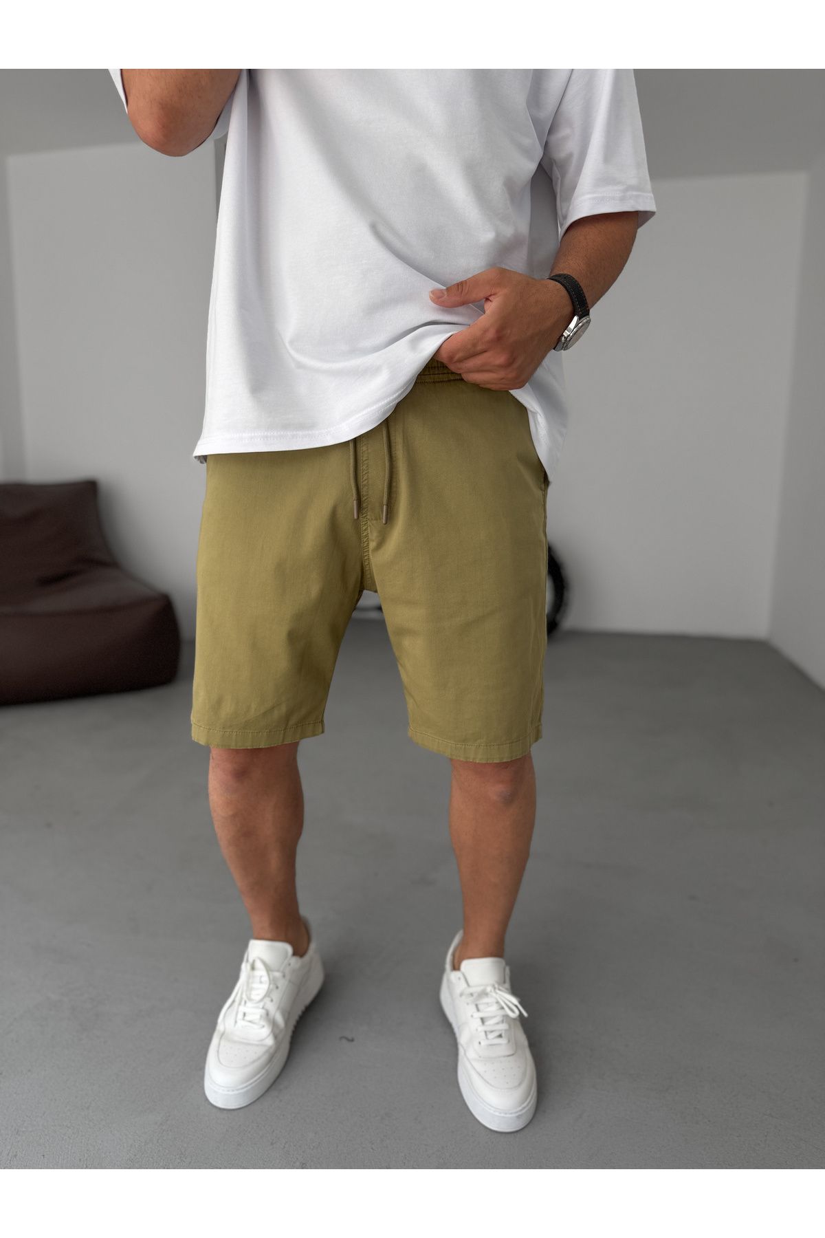 BYBASICMAN-Light Khaki Gabardine Slim Basic Shorts Yp-5011/3023 2
