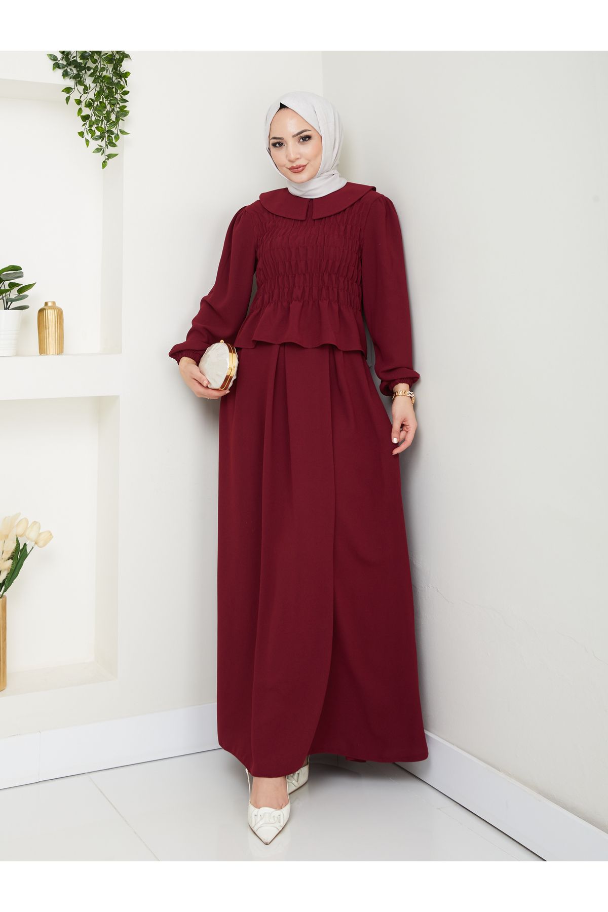 EFSUN MODA ETEKLI GİPELİ BLUZ BEBE YAKA TESETTÜR TAKIM