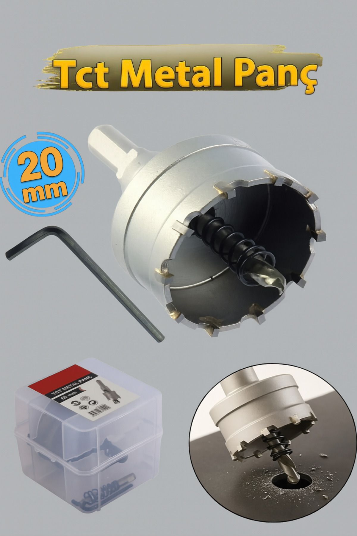 CMC Tools Tct Metal Delme Panç 20 mm Metal Demir Testeresi Açma Delik Adaptörlü