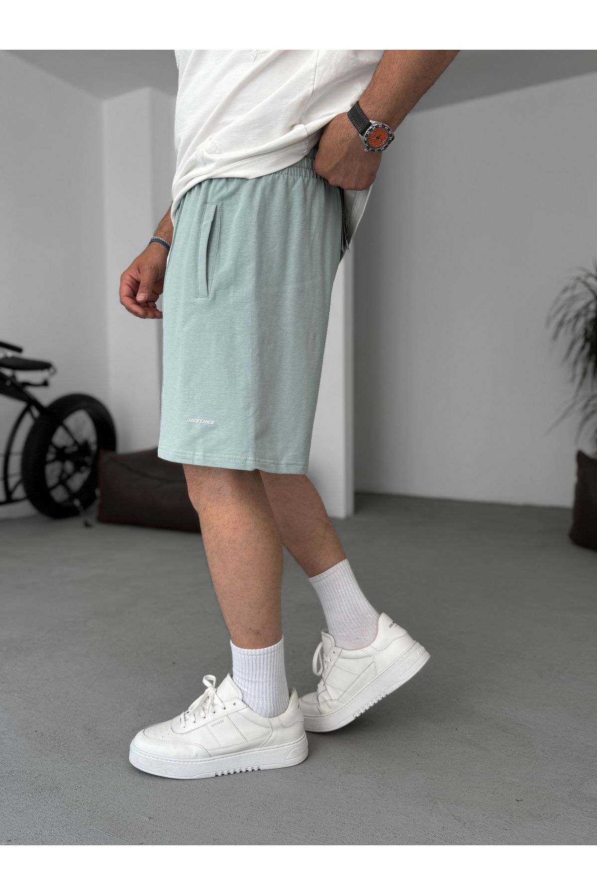 BYBASICMAN-Light Green Front Stitched Shorts Jj-151 4