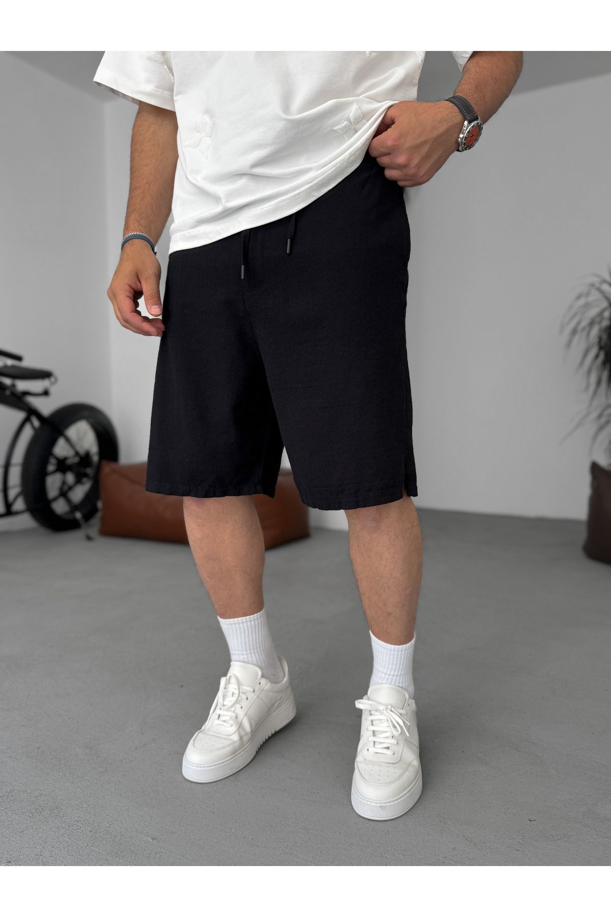 BYBASICMAN Siyah Basic Dokulu Şort G-5433/15