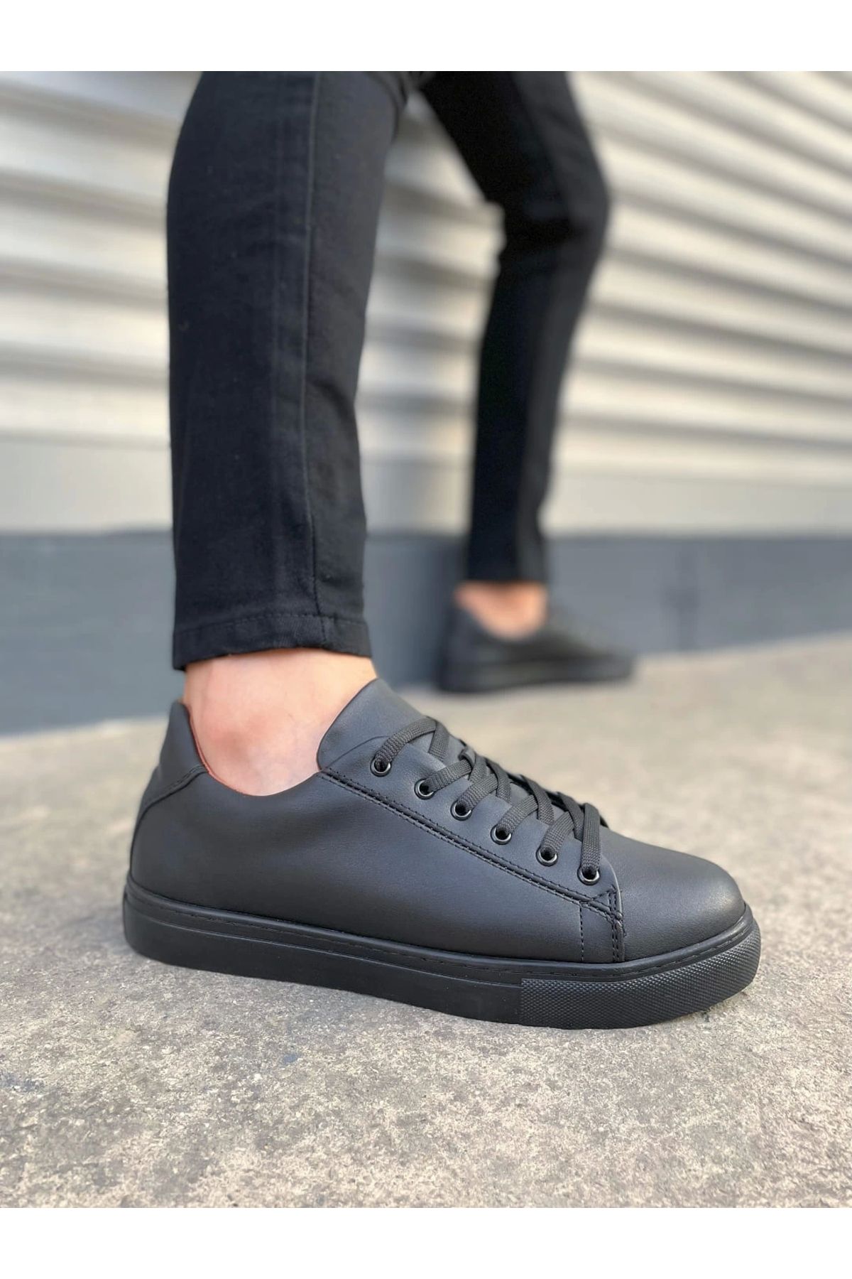 Joy Ayakkabı JY122 Mode Bağcıklı Cilt Erkek Günlük Sneaker Ayakkabı CST - Siyah
