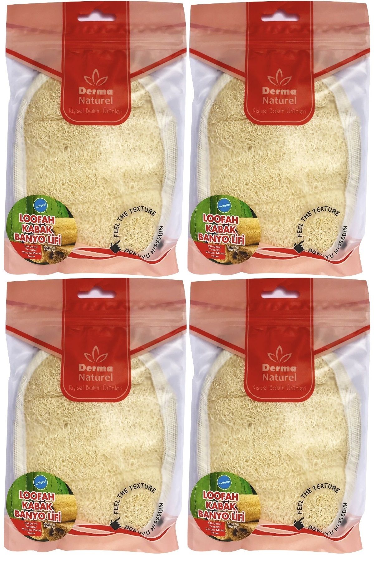 Derma Naturel Loofah Kabak Banyo ve Yüz Lifi (15*24CM) MS-10 (4 Lü Set)