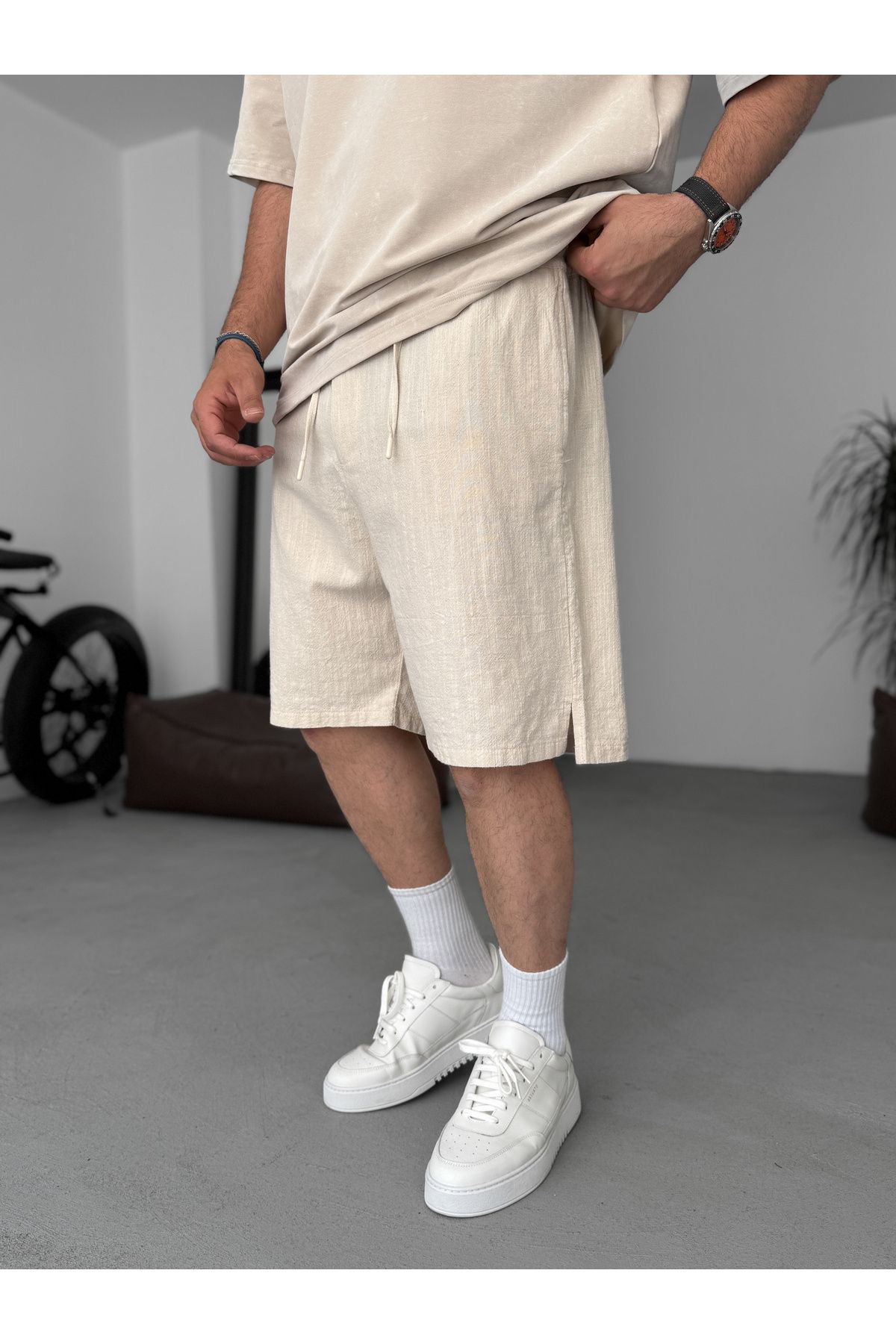 BYBASICMAN-Beige Basic Textured Shorts G-5433/15 3