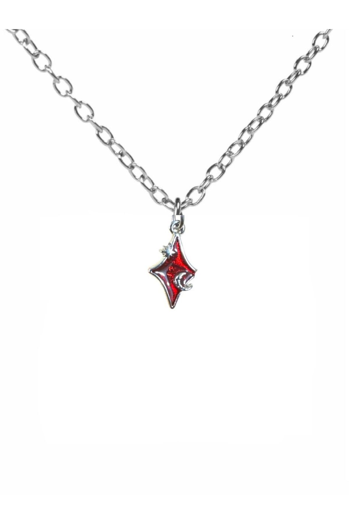 Herşey Nota Gothic Red Star Unisex Kolye – Karanlık Işıltının ve Gücün Simgesi