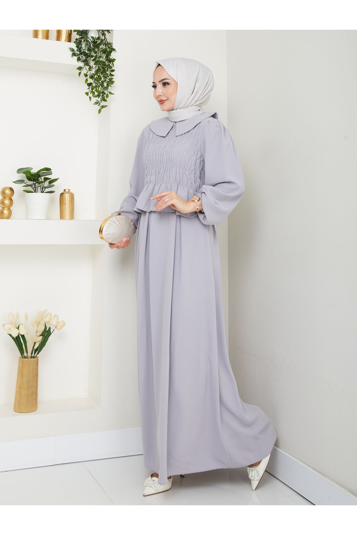 EFSUN MODA ETEKLI GİPELİ BLUZ BEBE YAKA TESETTÜR TAKIM