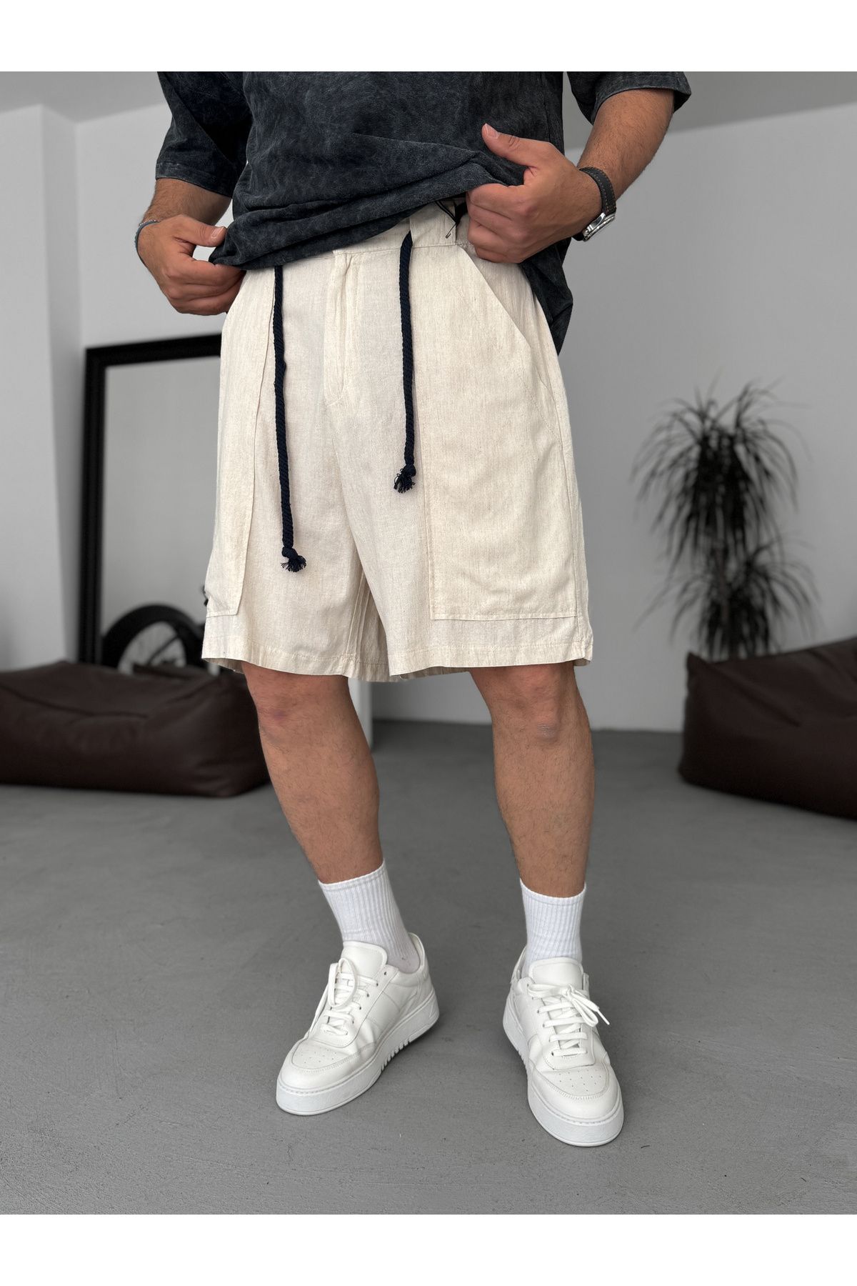 BYBASICMAN Bej Büyük Cepli Şort G-5638