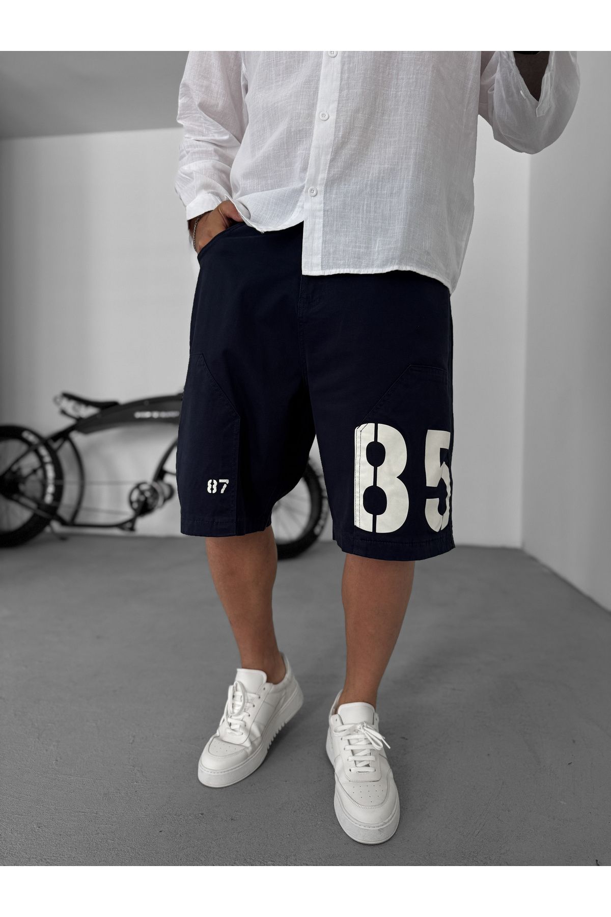 BYBASICMAN Lacivert 85 Baskılı Şort C-2437