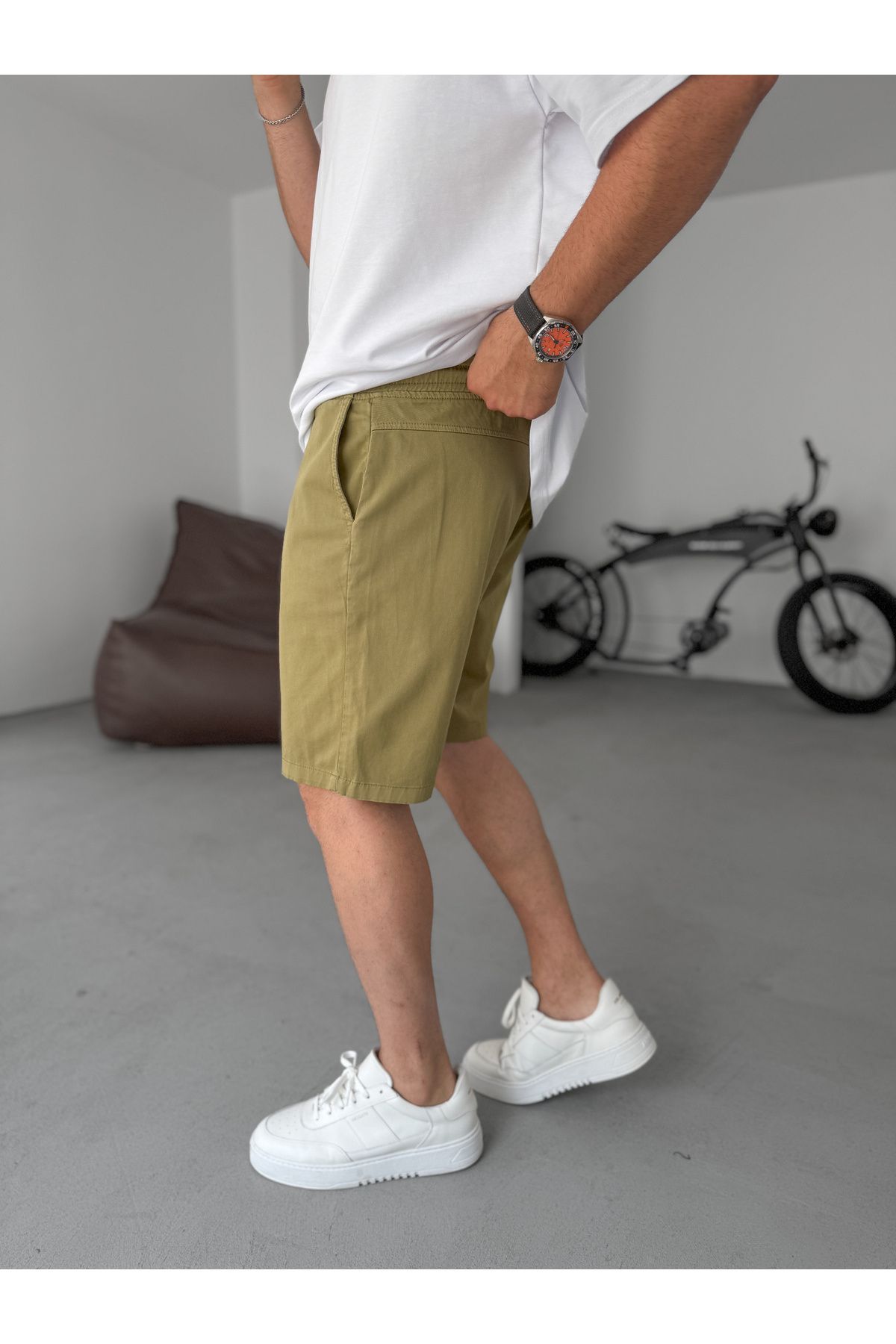 BYBASICMAN-Light Khaki Gabardine Slim Basic Shorts Yp-5011/3023 6