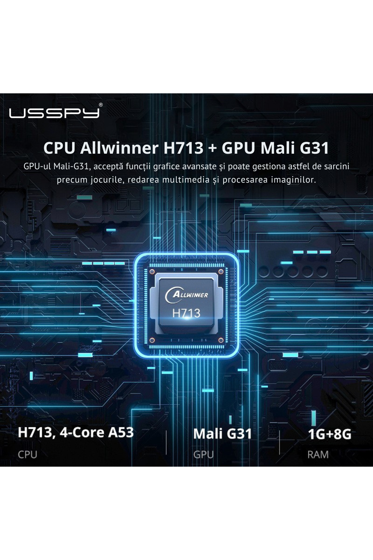 USSPY-Portable Smart Projector, 200ANSI Lumens, Android 12, Dual Wi-Fi 5