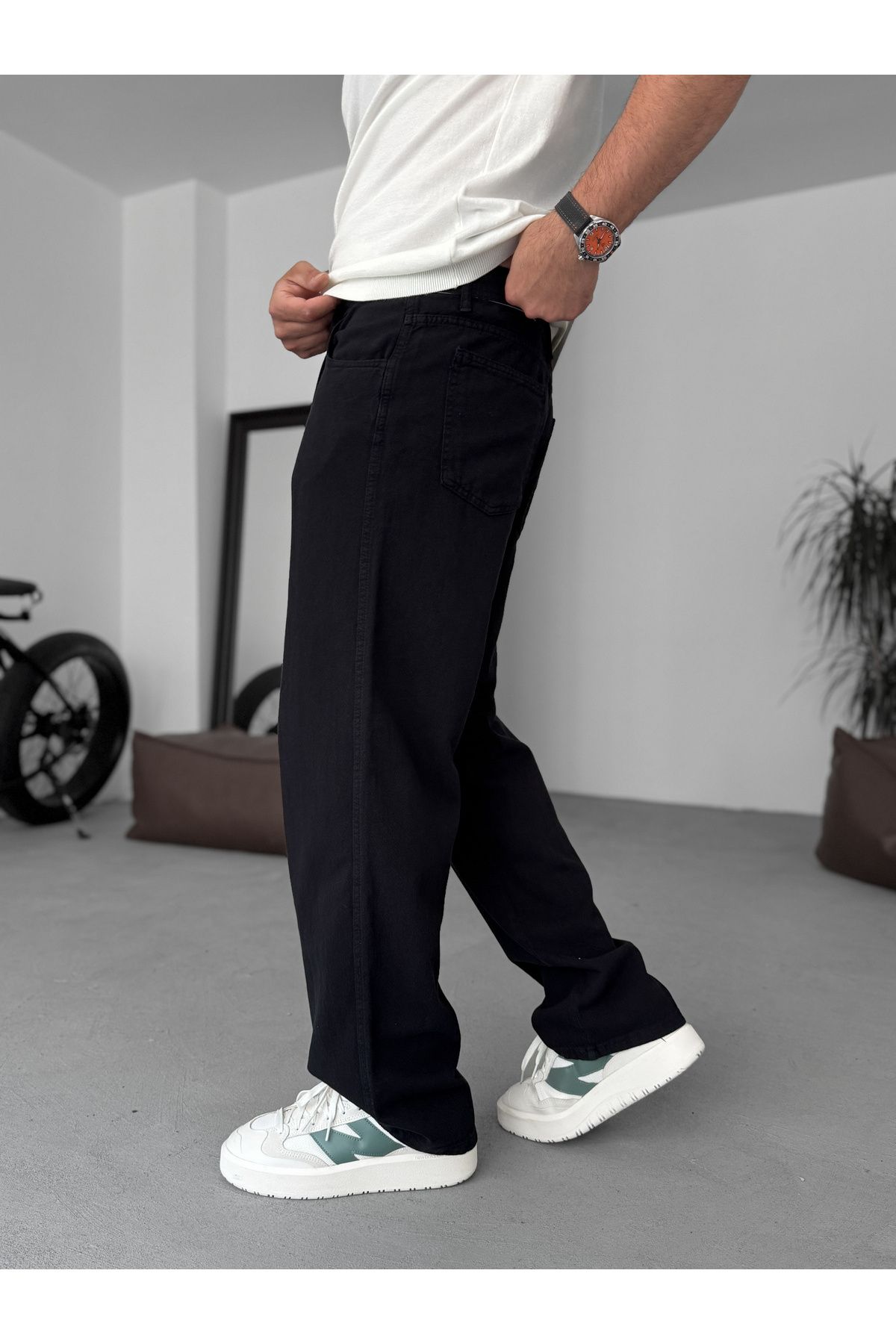 BYBASICMAN-Black Textured Basic Baggy Trousers Res-1076 5
