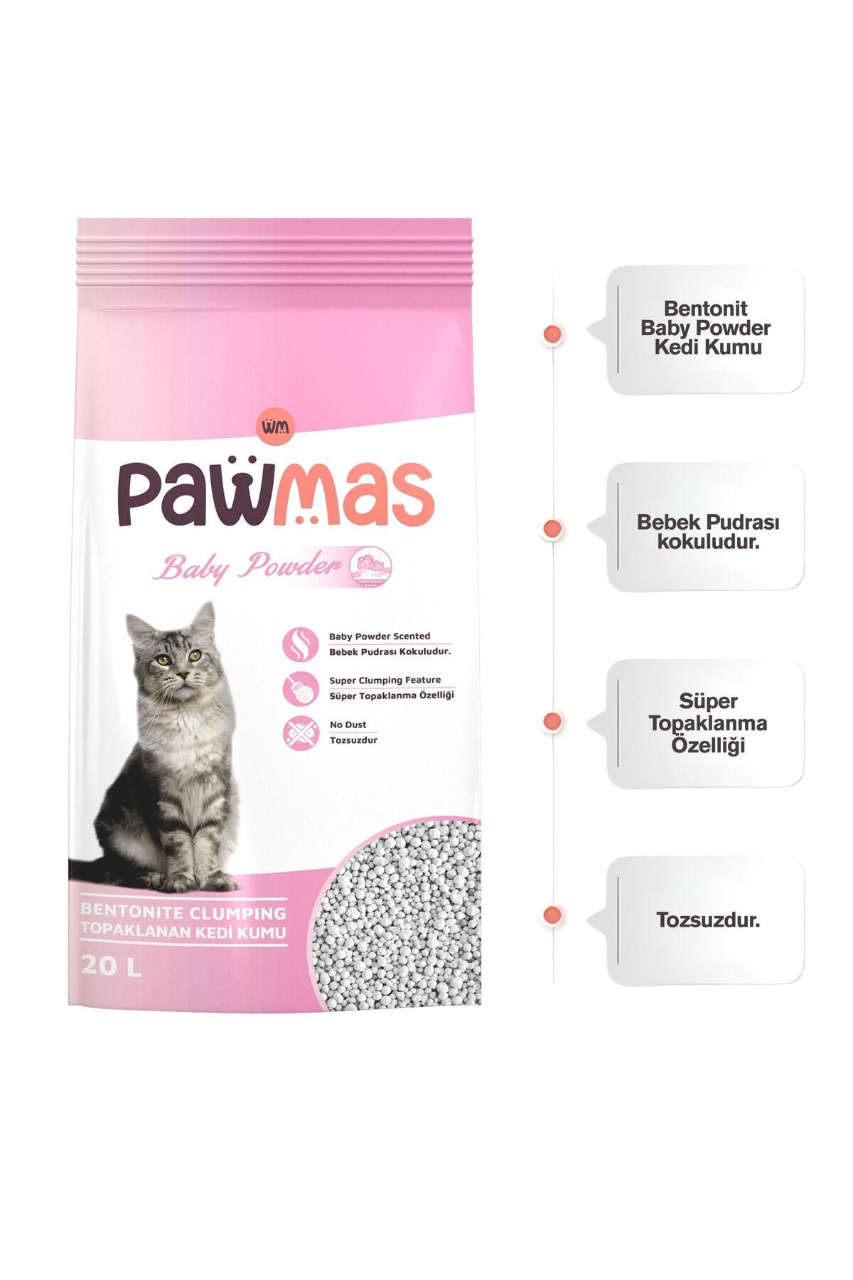 Pawmas Bebek Pudrası Kokulu Bentonit Kedi Kumu 20LT