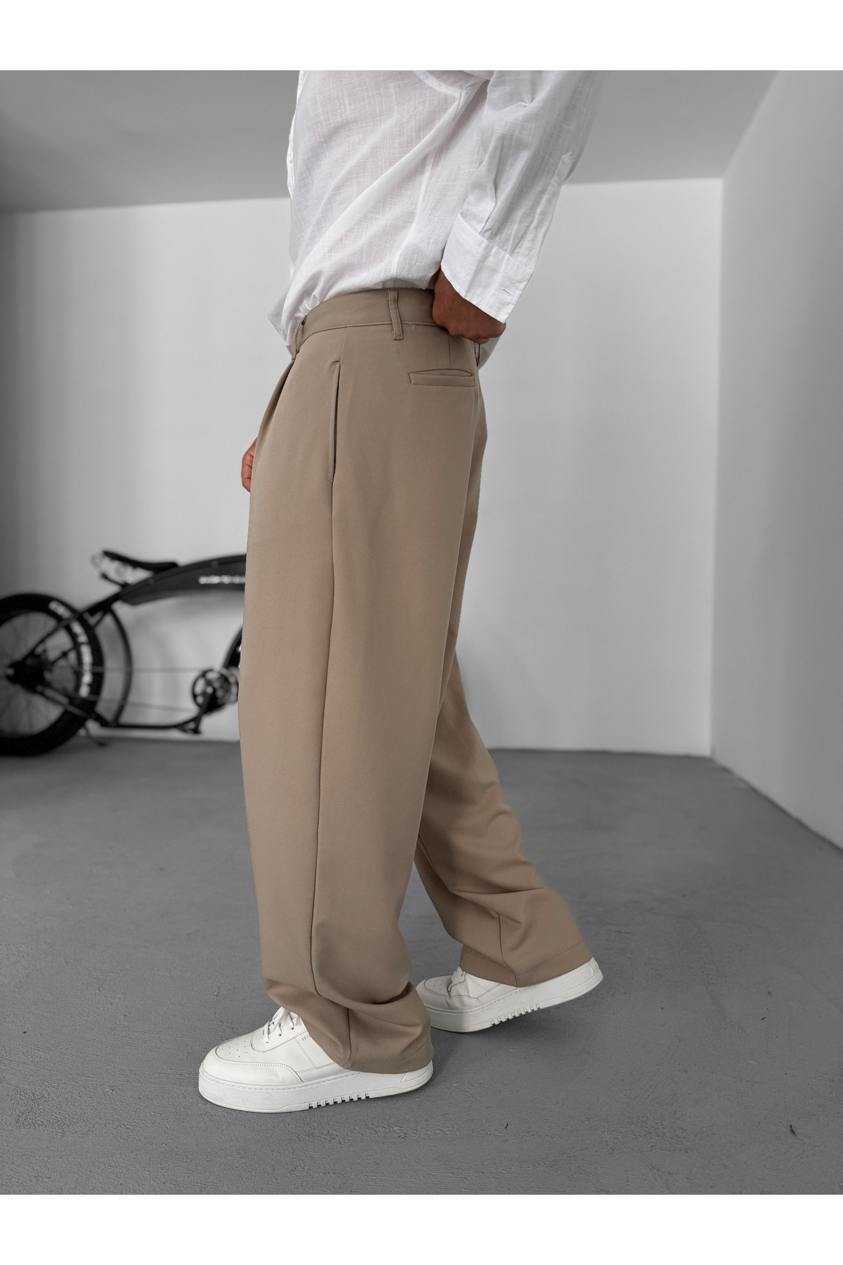 BYBASICMAN-Beige Pleated Fabric Baggy Trousers C-05 7
