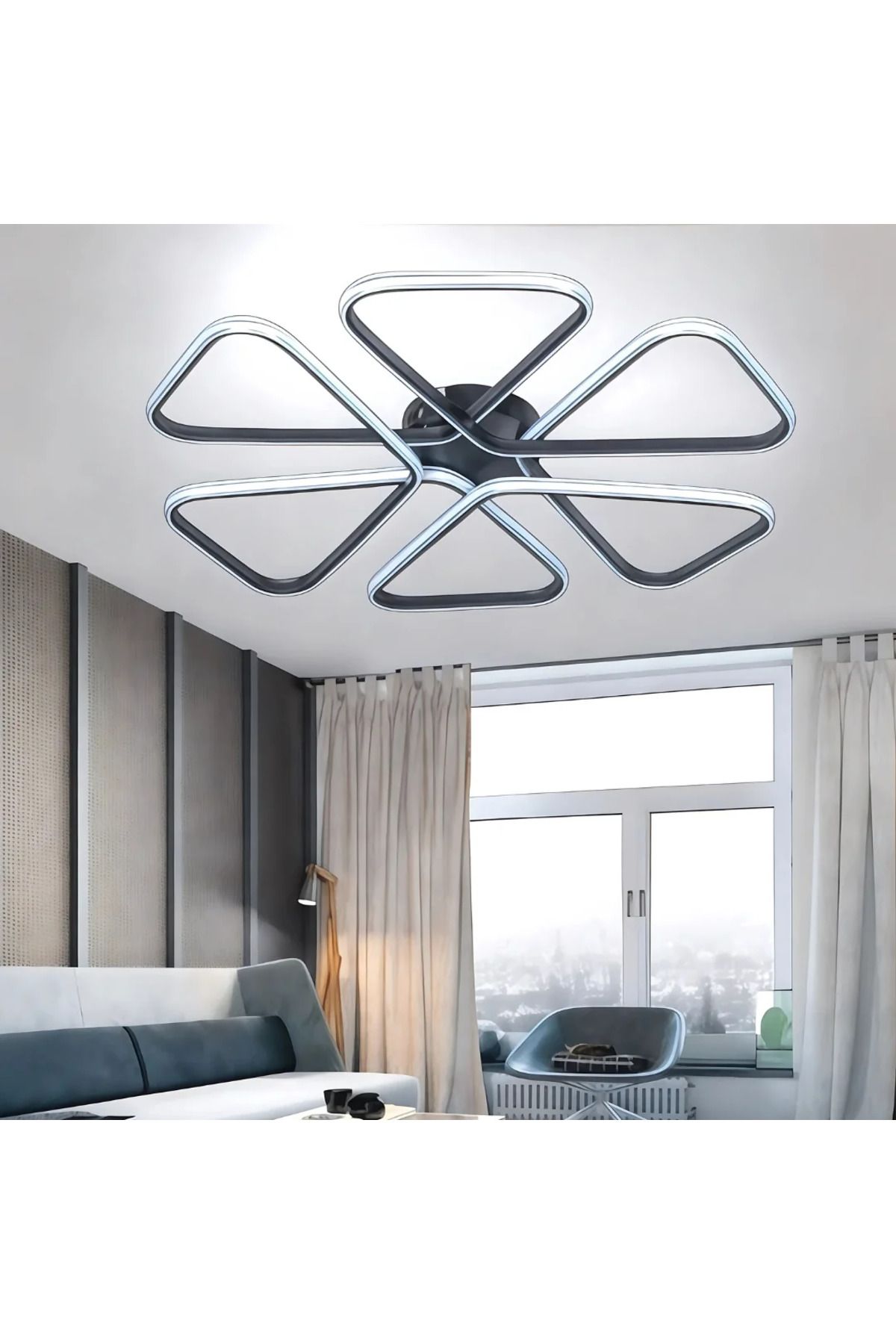 durulight Siyah Modern Tasarım Krom Çizgili Plafonyer Ultra Power Beyaz Ledli Avize