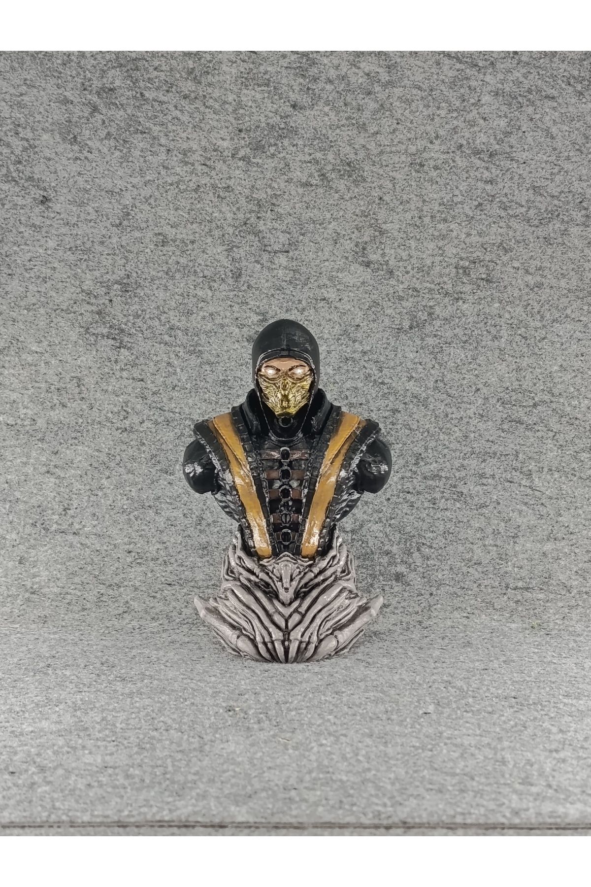 PWUL WORKS Mortal Kombat Scorpion Büst Heykel 15cm | 3D Baskı PLA Akrilik El Boyaması Koleksiyonluk Figür