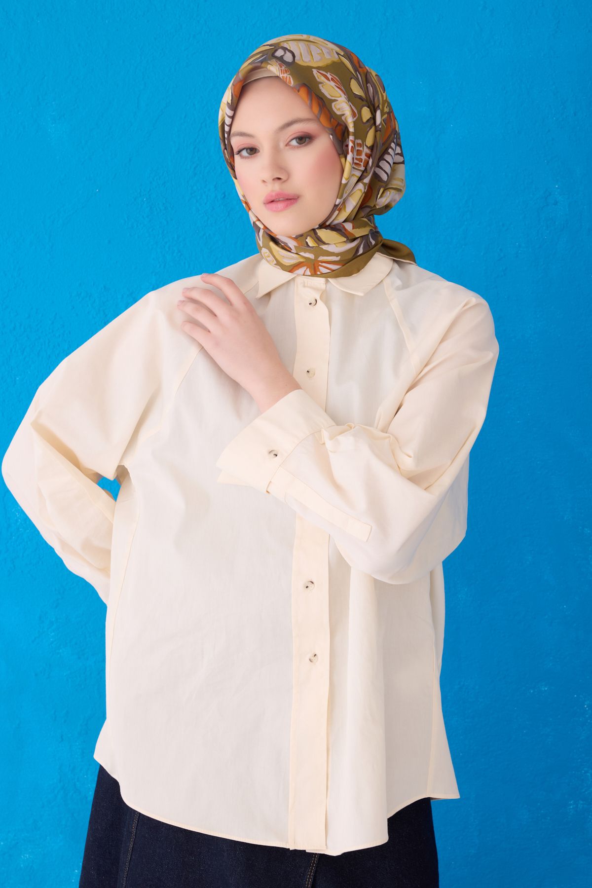 Belli Twill İpek Eşarp 4114D Haki-Çok Renkli-36