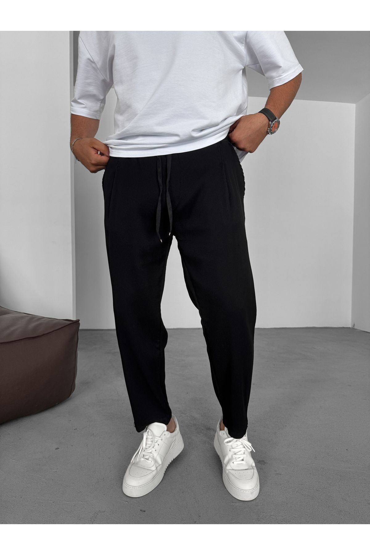 BYBASICMAN Siyah Fitilli Likralı Boyfriend Pantolon C-6529