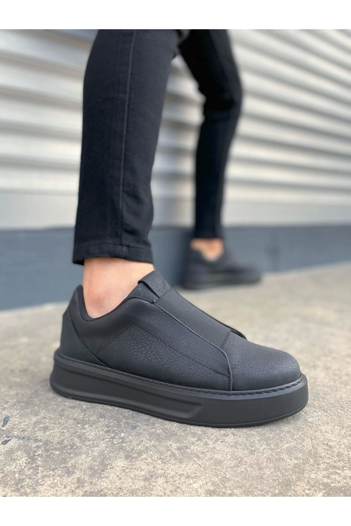 Joy Ayakkabı JY007 Alba Bağcıksız Cilt Erkek Günlük Sneaker Ayakkabı CST Siyah