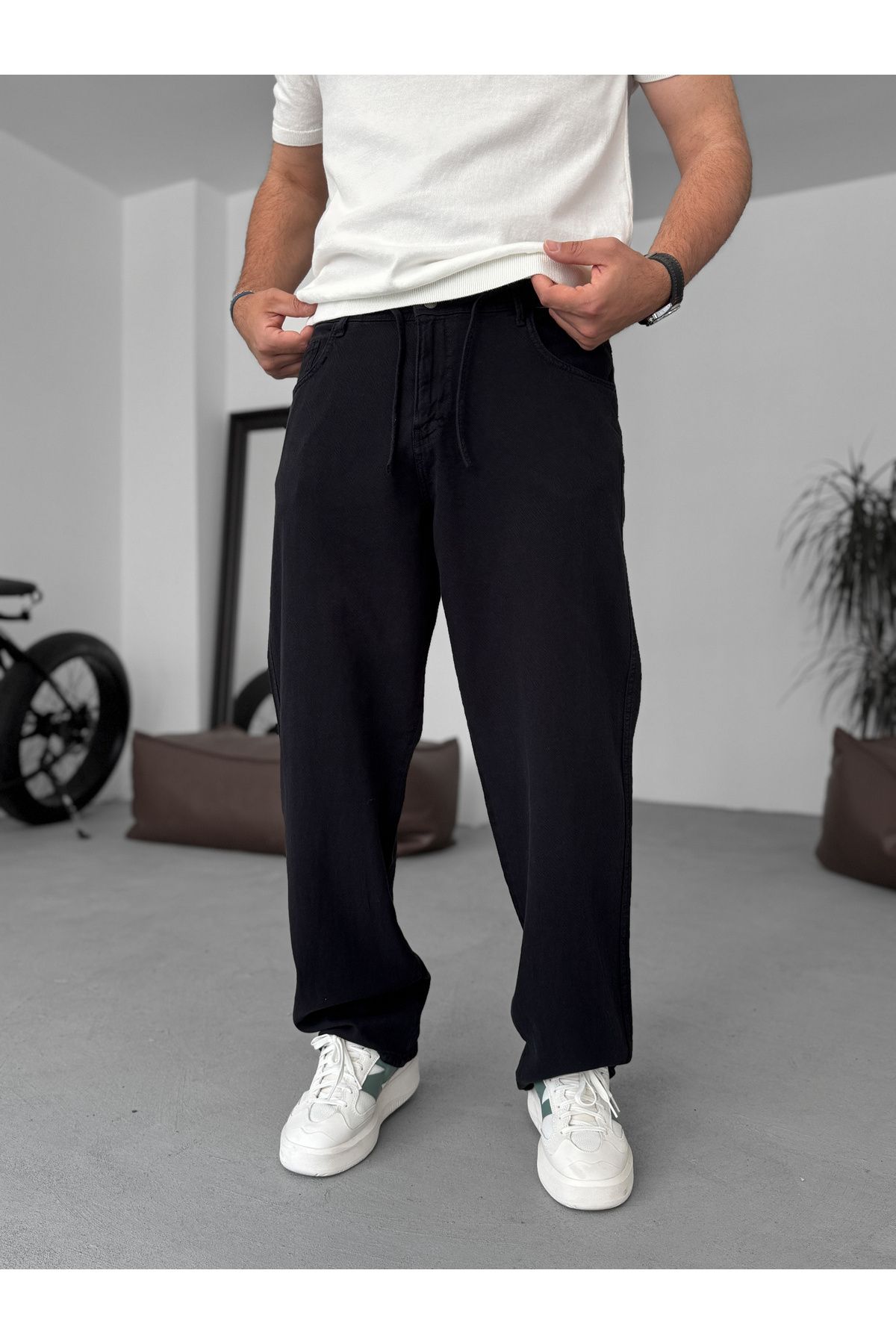 BYBASICMAN Siyah Dokulu Basic Baggy Pantolon RES-1076